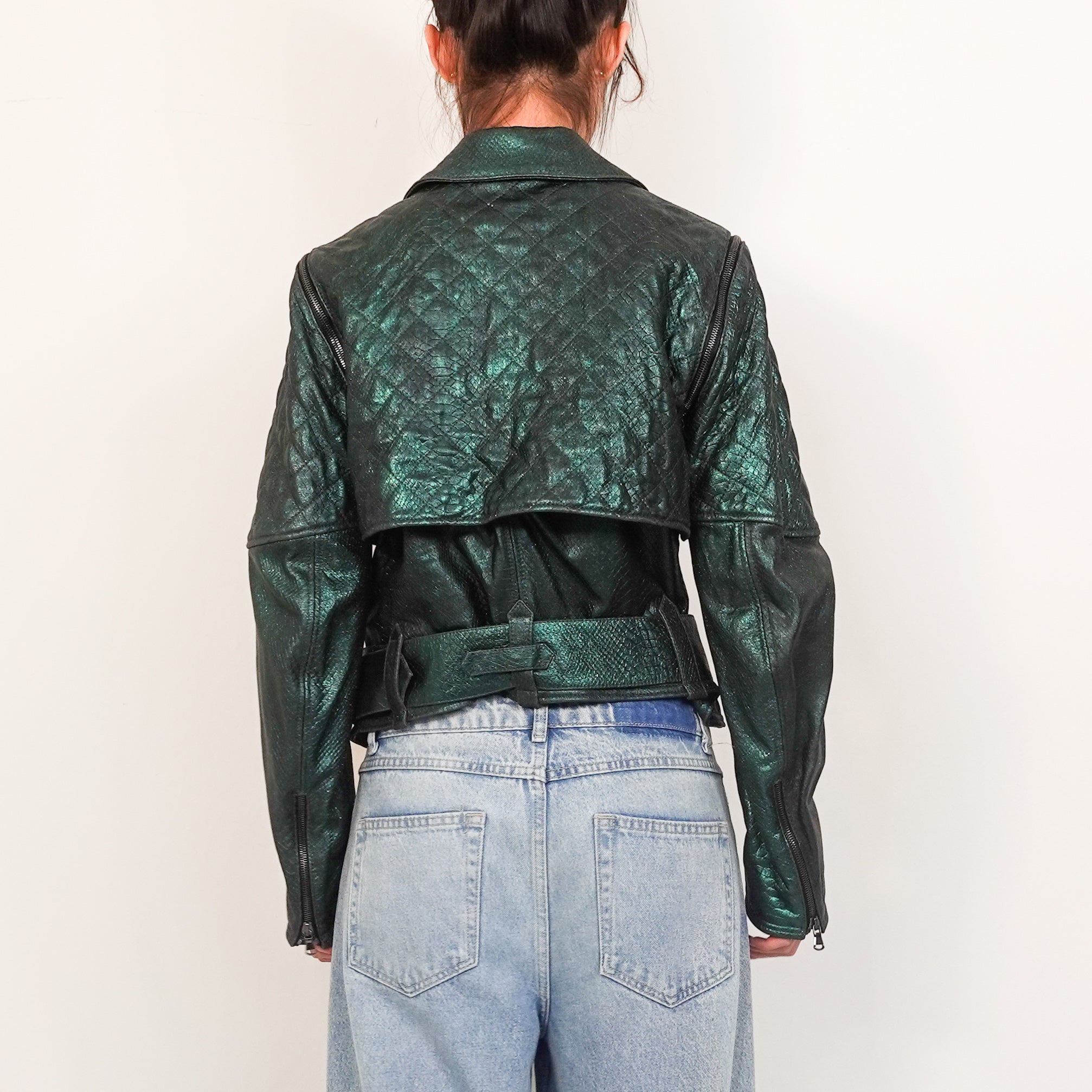 Metallic green biker jacket RRP £400