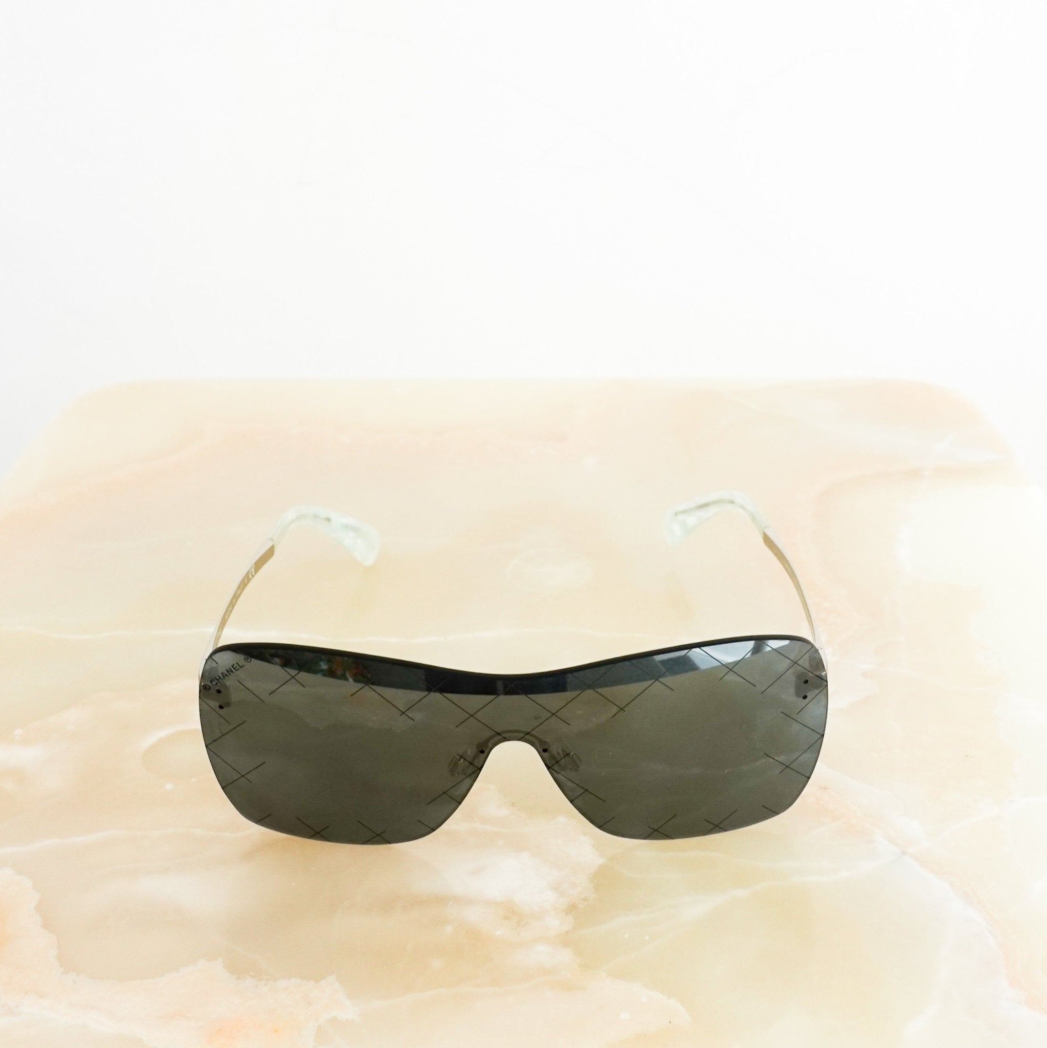 Chanel Blue Shield Diamond Pattern Runway Sunglasses RRP £700 | Authentic Preloved - Reloved Again