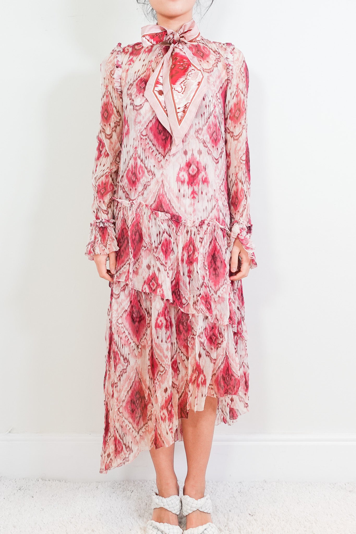 Midi pink floral silk dress RRP £1.1k final sale