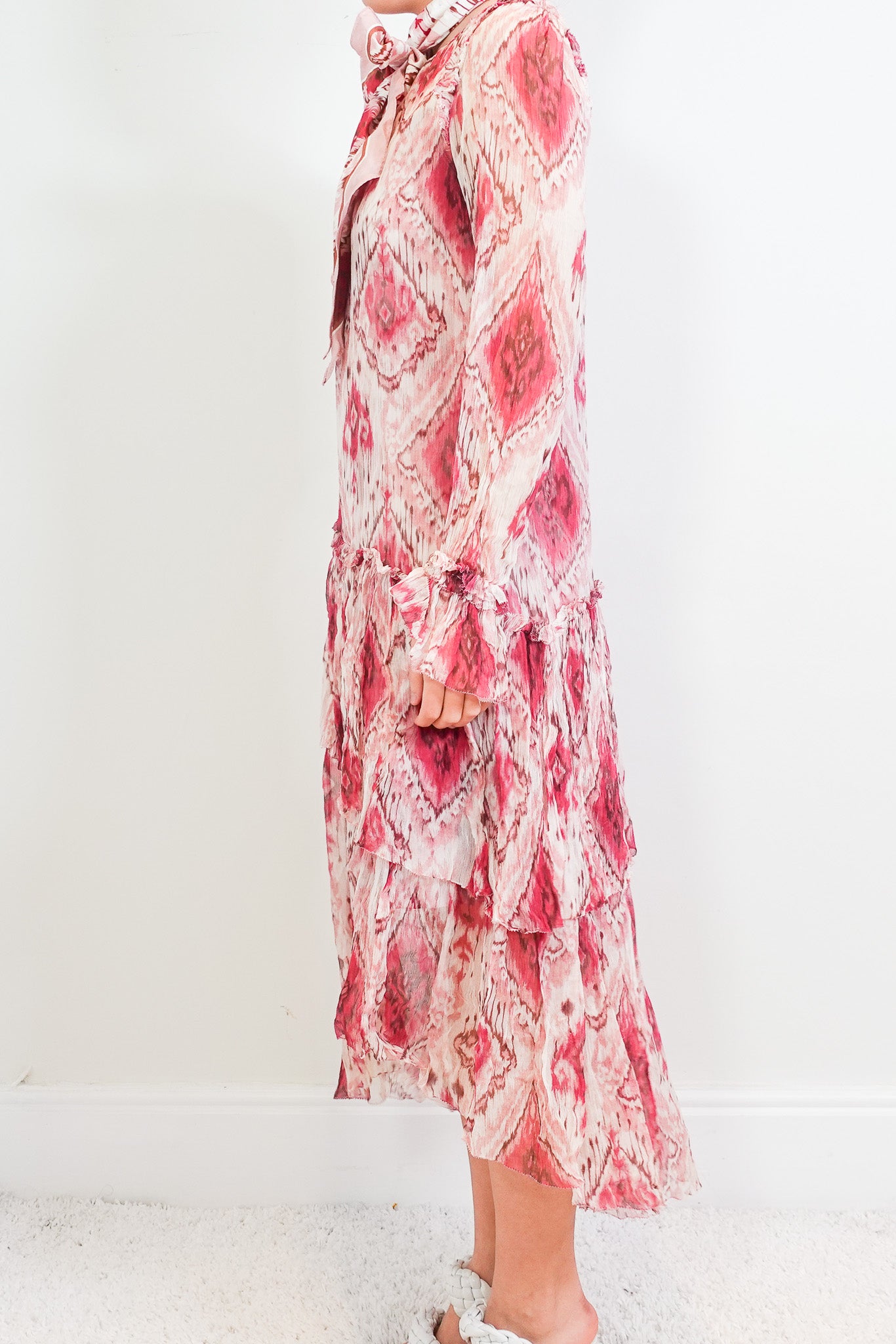 Midi pink floral silk dress RRP £1.1k final sale