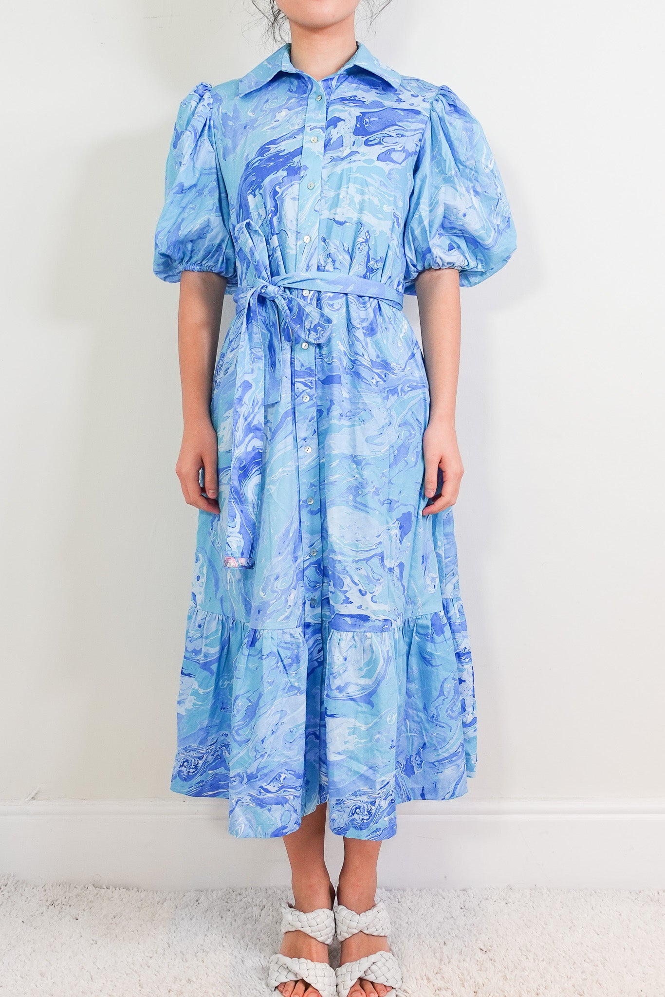 Blue cotton belted dress RRP £250