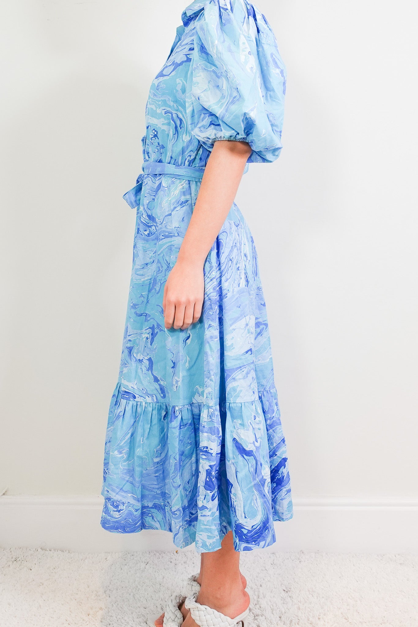 Blue cotton belted dress RRP £250