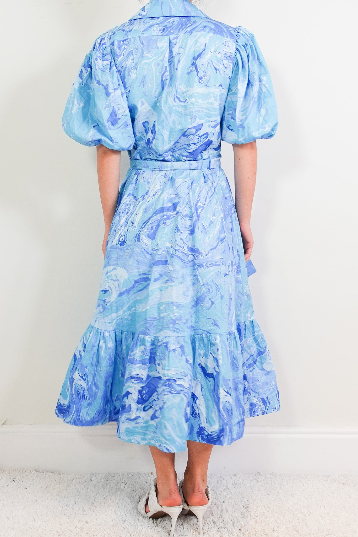 Blue cotton belted dress RRP £250