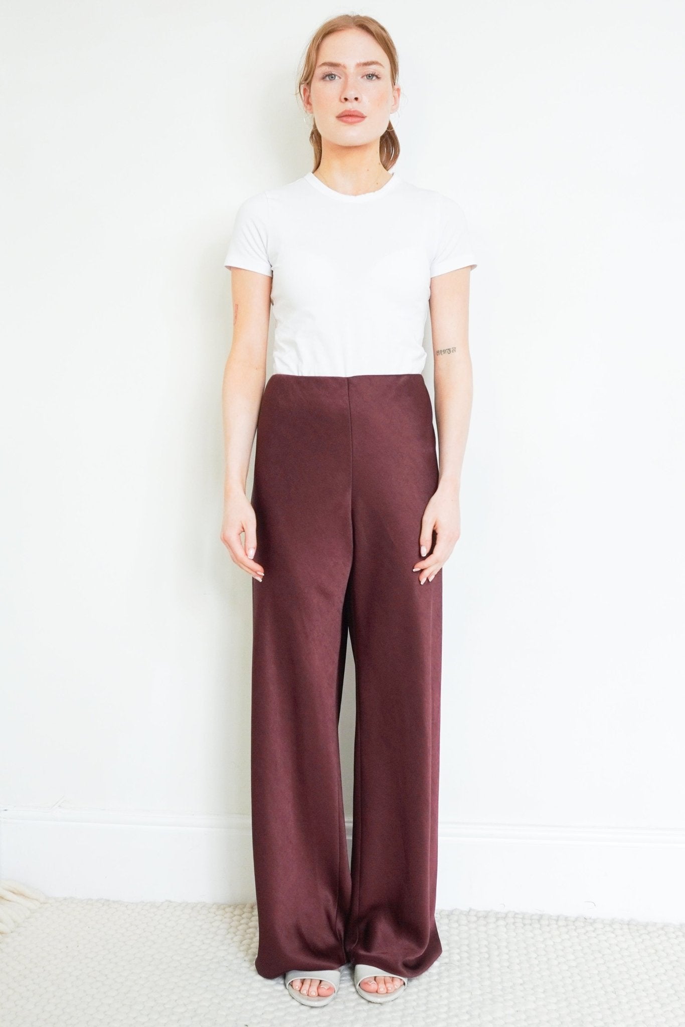 Vince Burgundy Satin Wide Leg Trousers RRP £470 | Authentic Preloved - Reloved Again