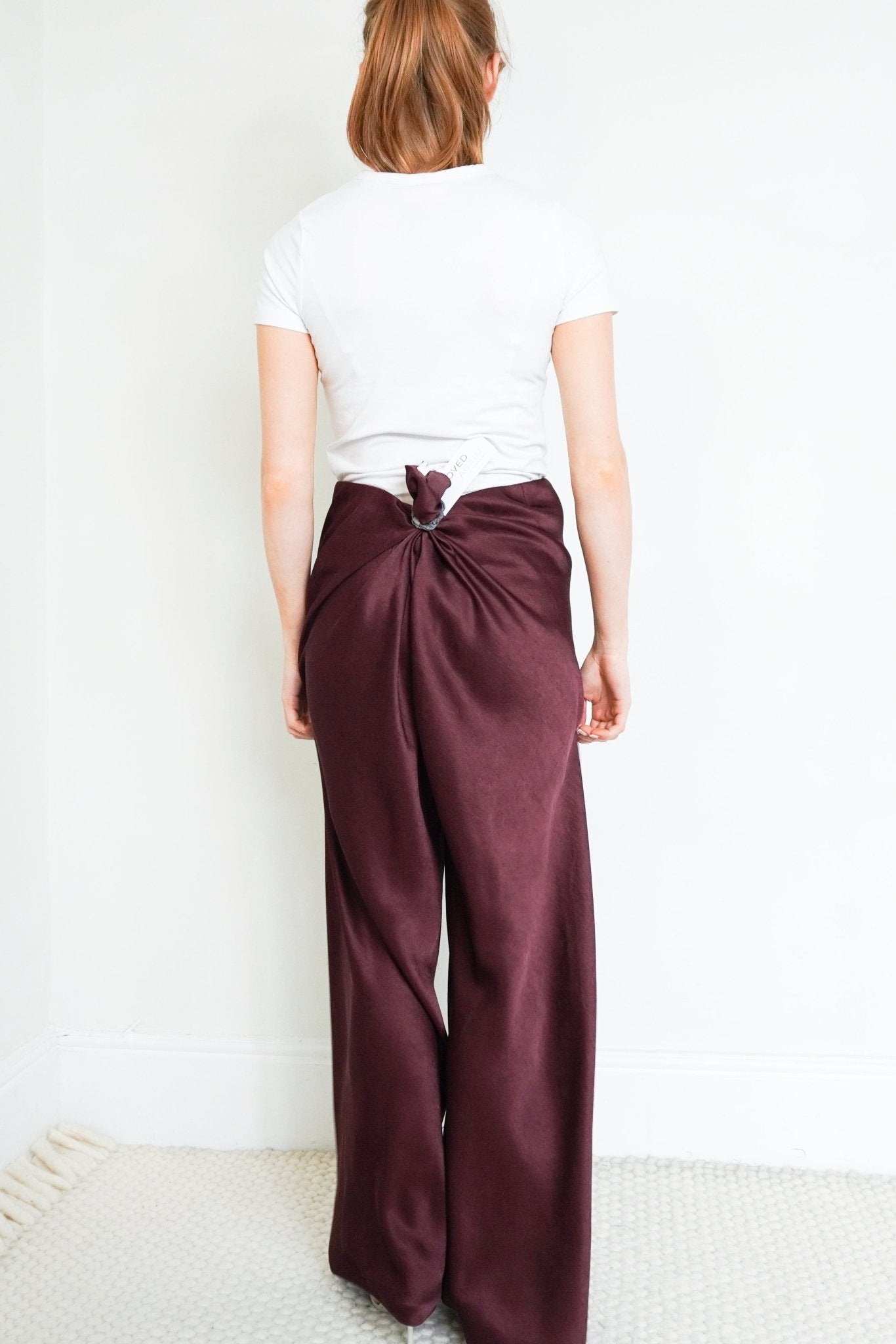 Vince Burgundy Satin Wide Leg Trousers RRP £470 | Authentic Preloved - Reloved Again