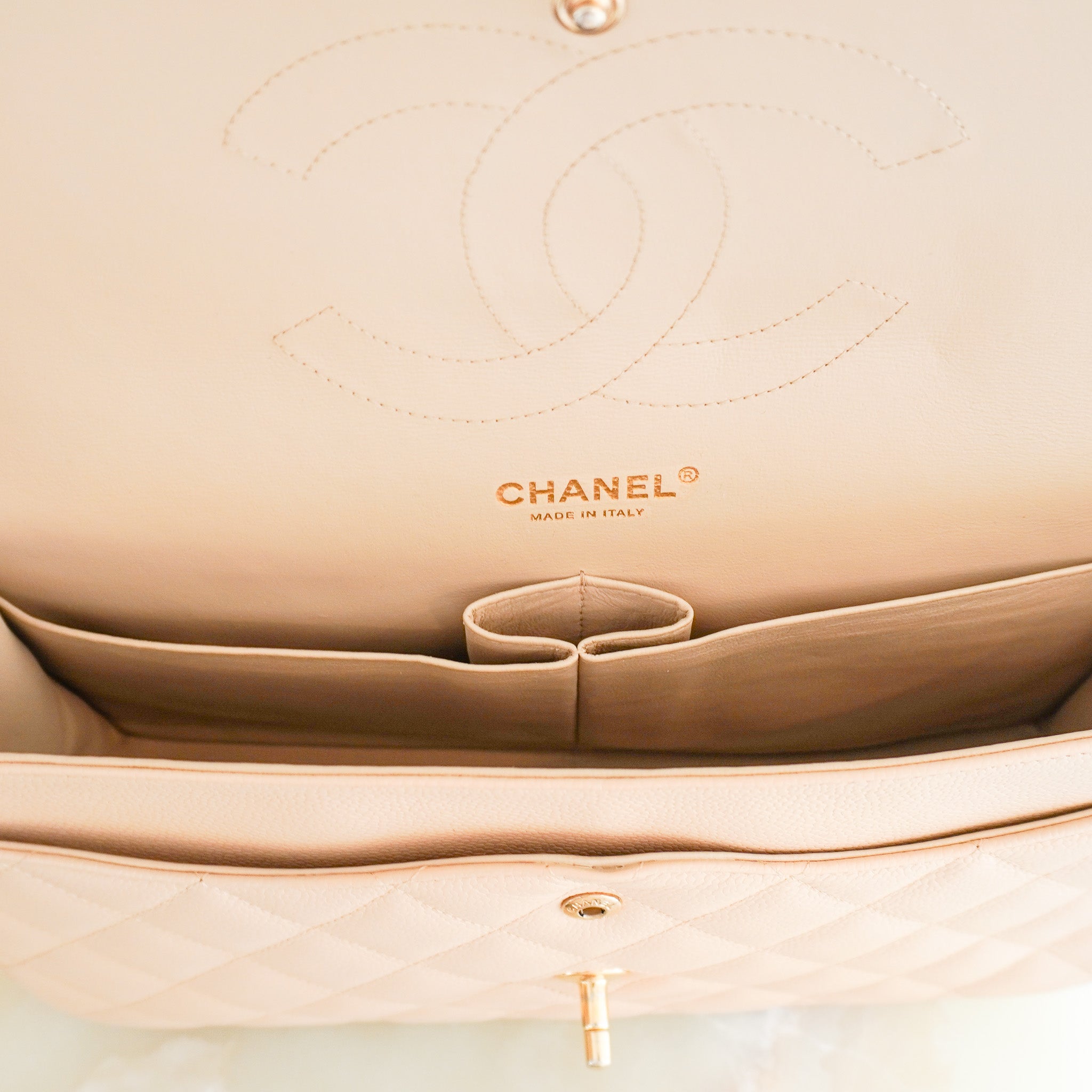 Chanel Jumbo Classic Double Flap Bag in Beige Caviar Leather RRP (£9830) | Authentic Preloved - Reloved Again