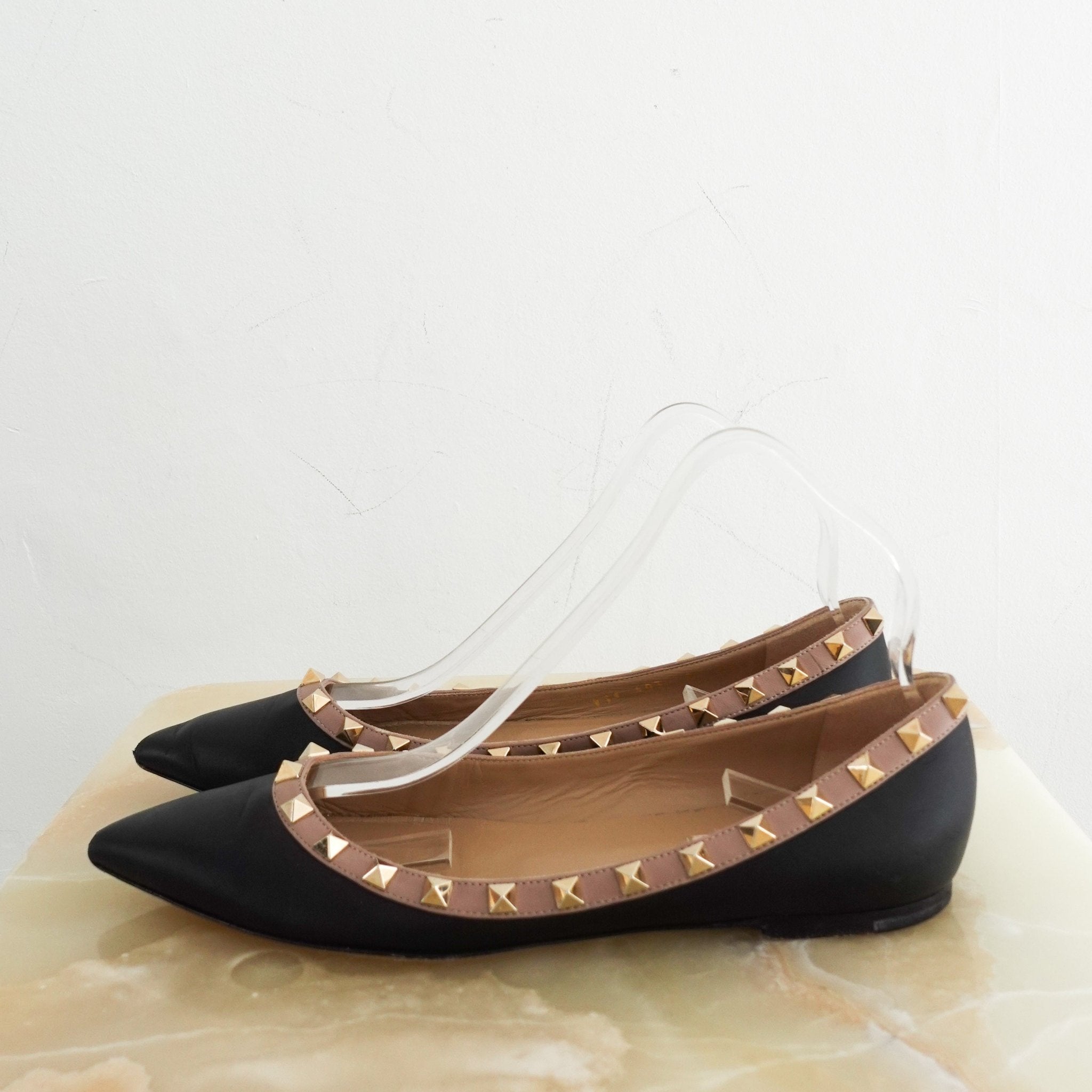 Valentino Rockstud Black Gold and Mauve Flats RRP £700 | Authentic Preloved - Reloved Again
