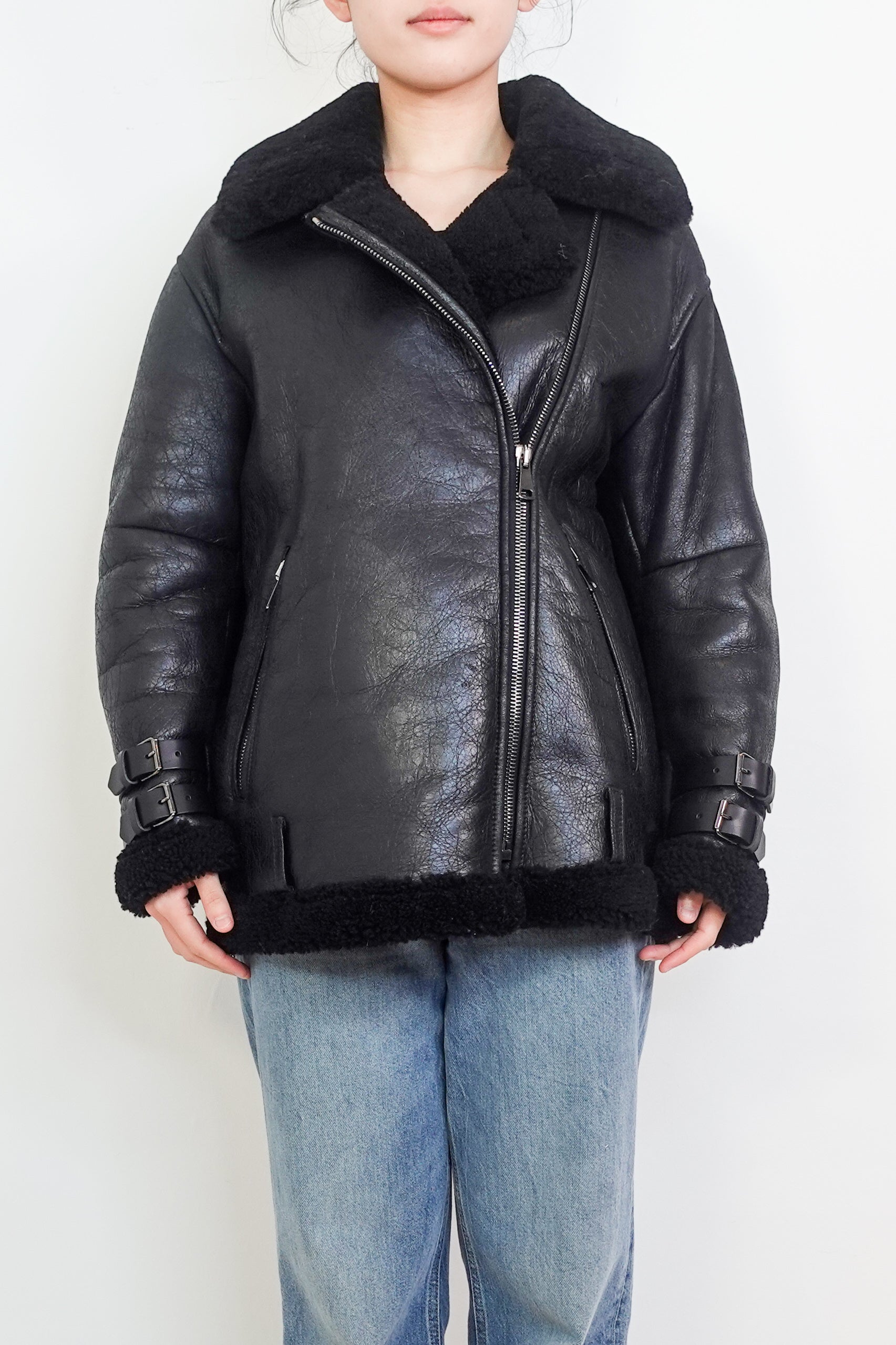 Shearling Black Leather Jacket RRP £1.2k