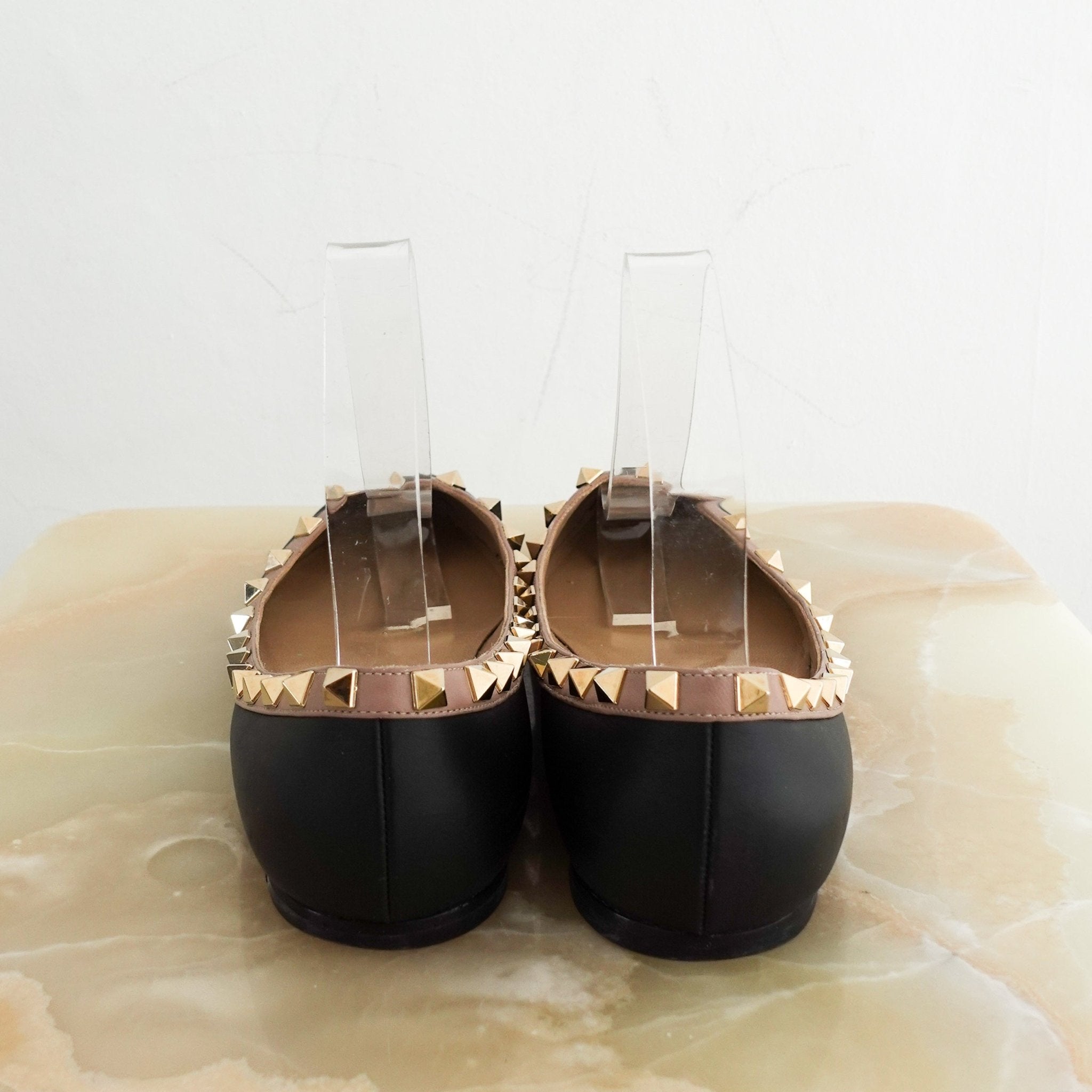 Valentino Rockstud Black Gold and Mauve Flats RRP £700 | Authentic Preloved - Reloved Again