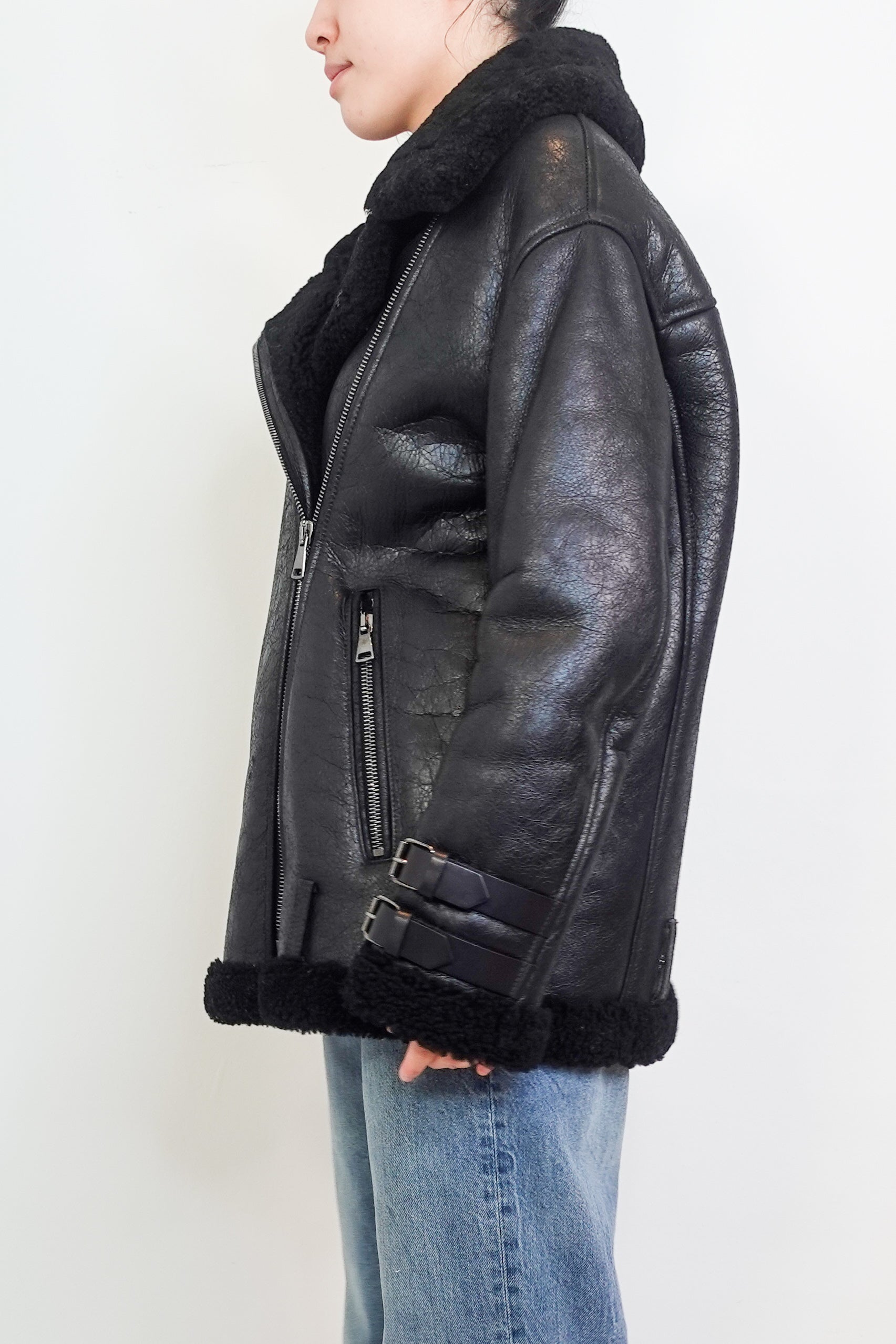 Shearling Black Leather Jacket RRP £1.2k