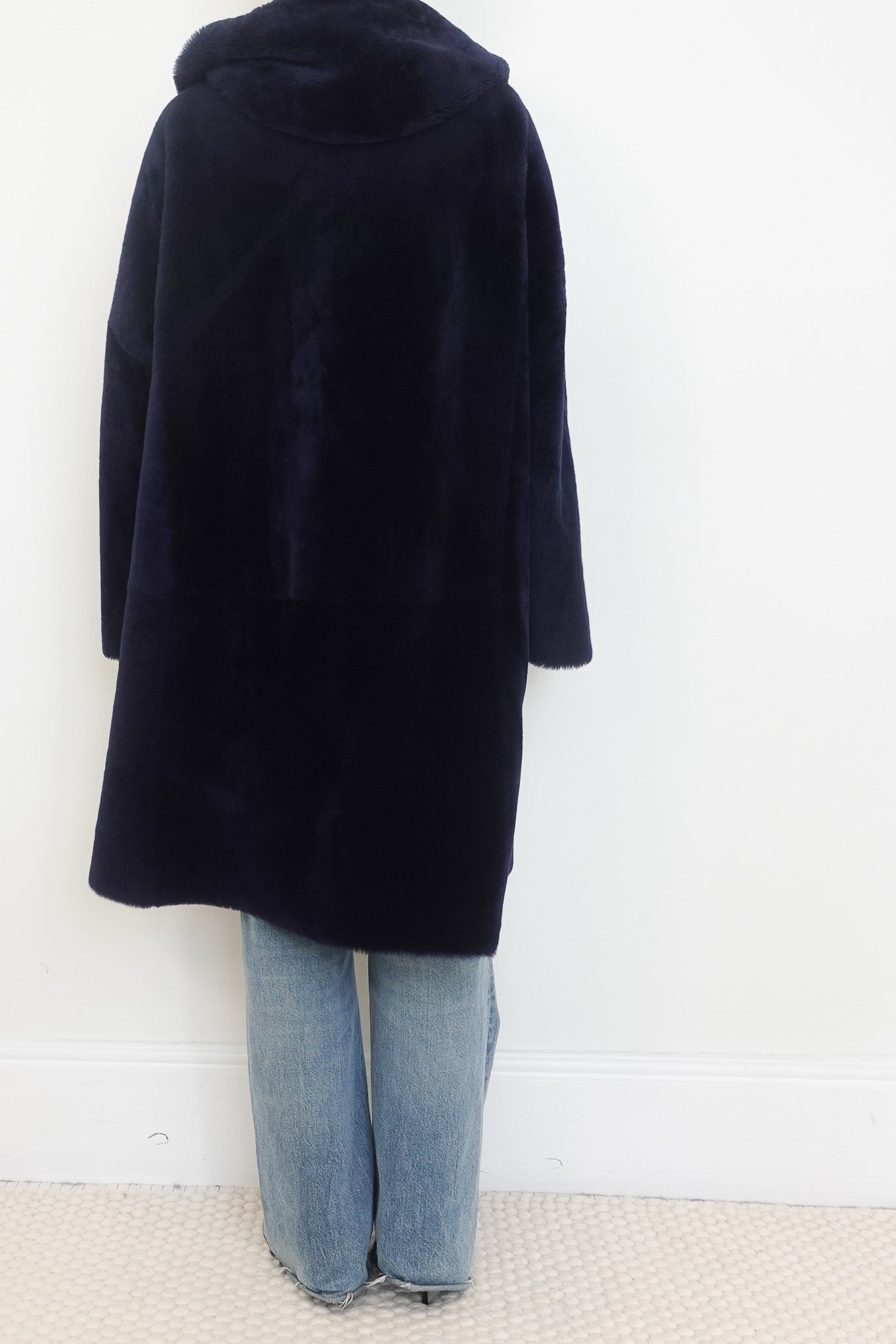 Marina Rinaldi Navy Reversible Shearling Hooded Coat RRP £1200 | Authentic Preloved