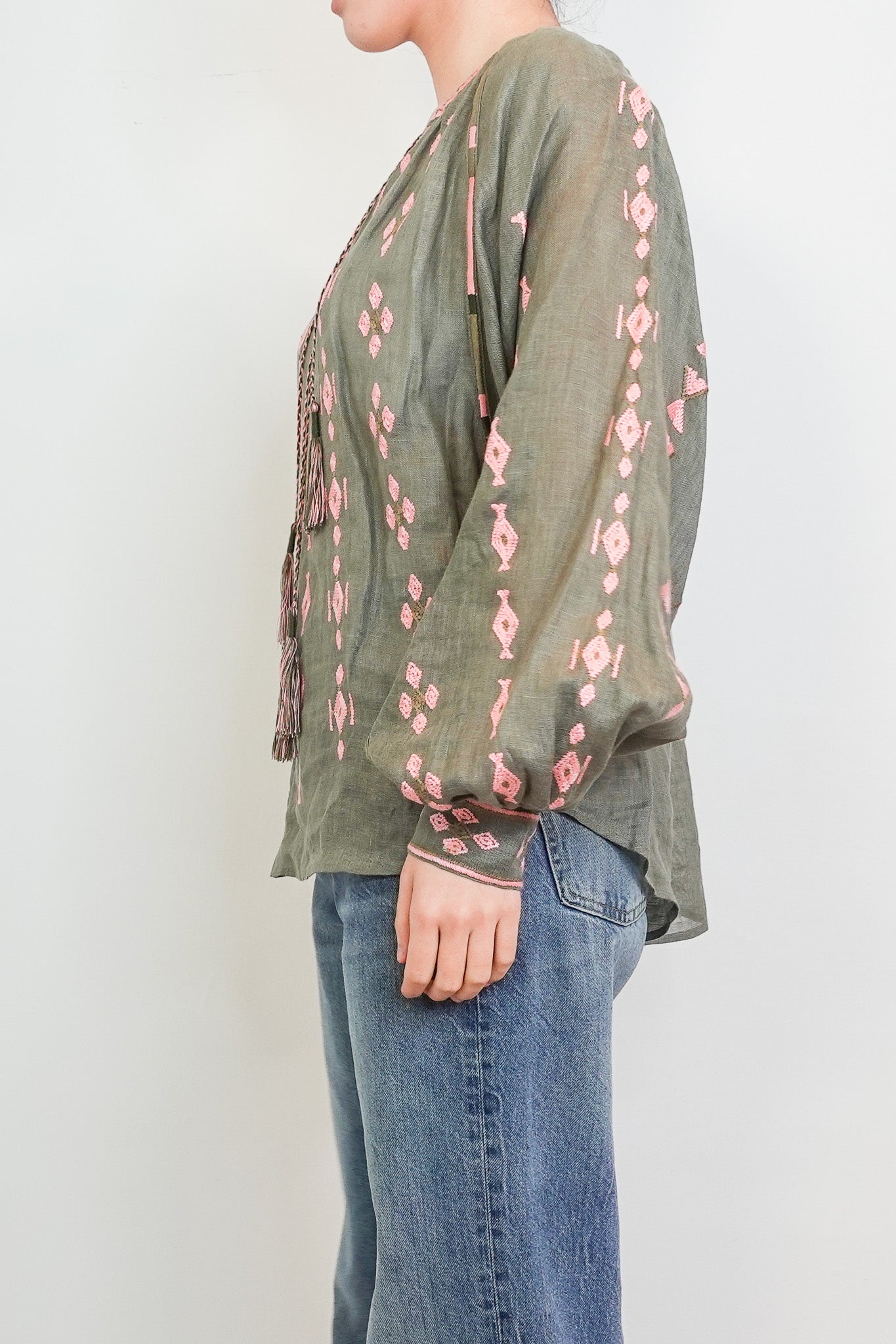 Green and pink embroidered blouse RRP £1k