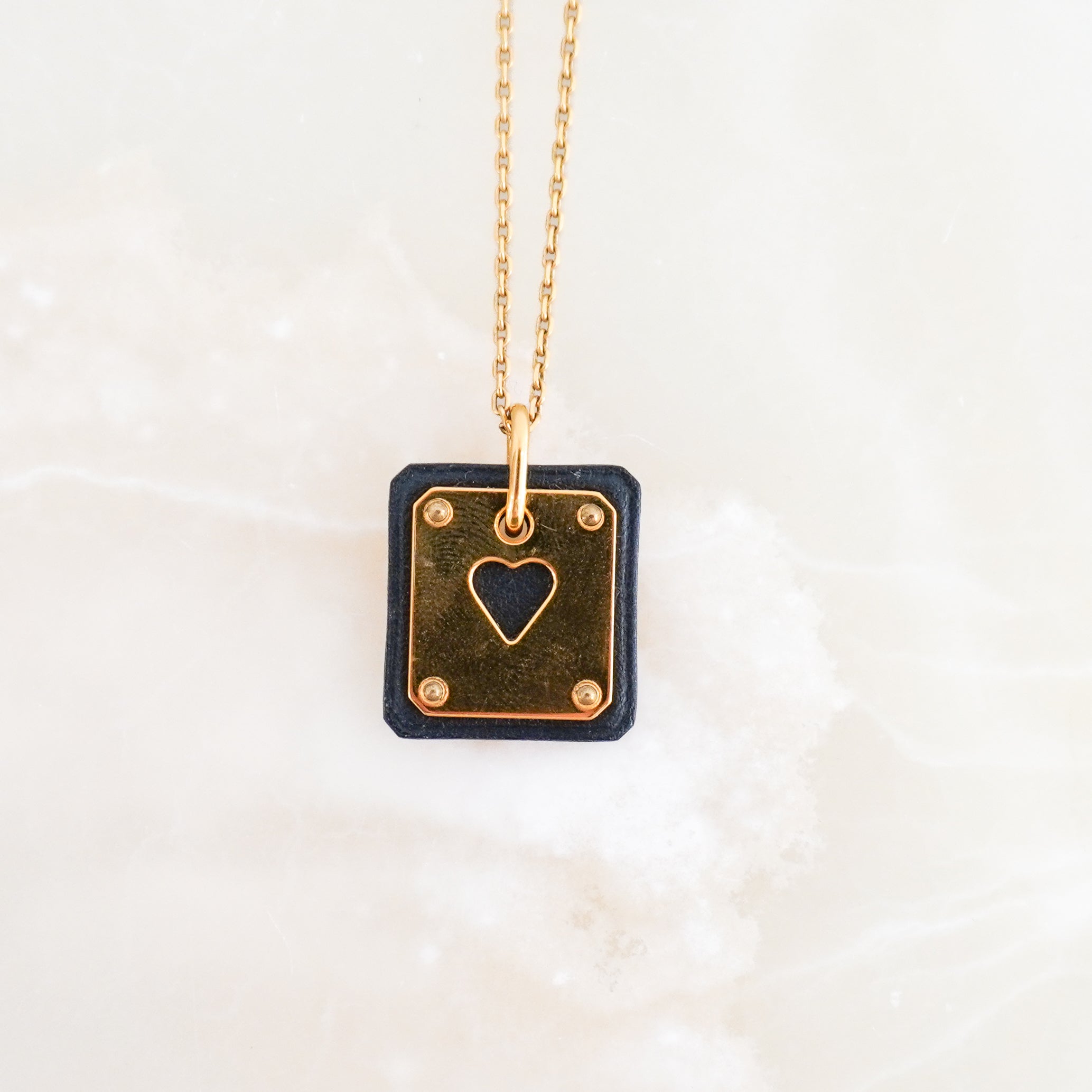 Hermès Pendentif Cuir As de Coeur PM Necklace in Noir (RRP £500) | Authentic Preloved FINAL SALE - Reloved Again