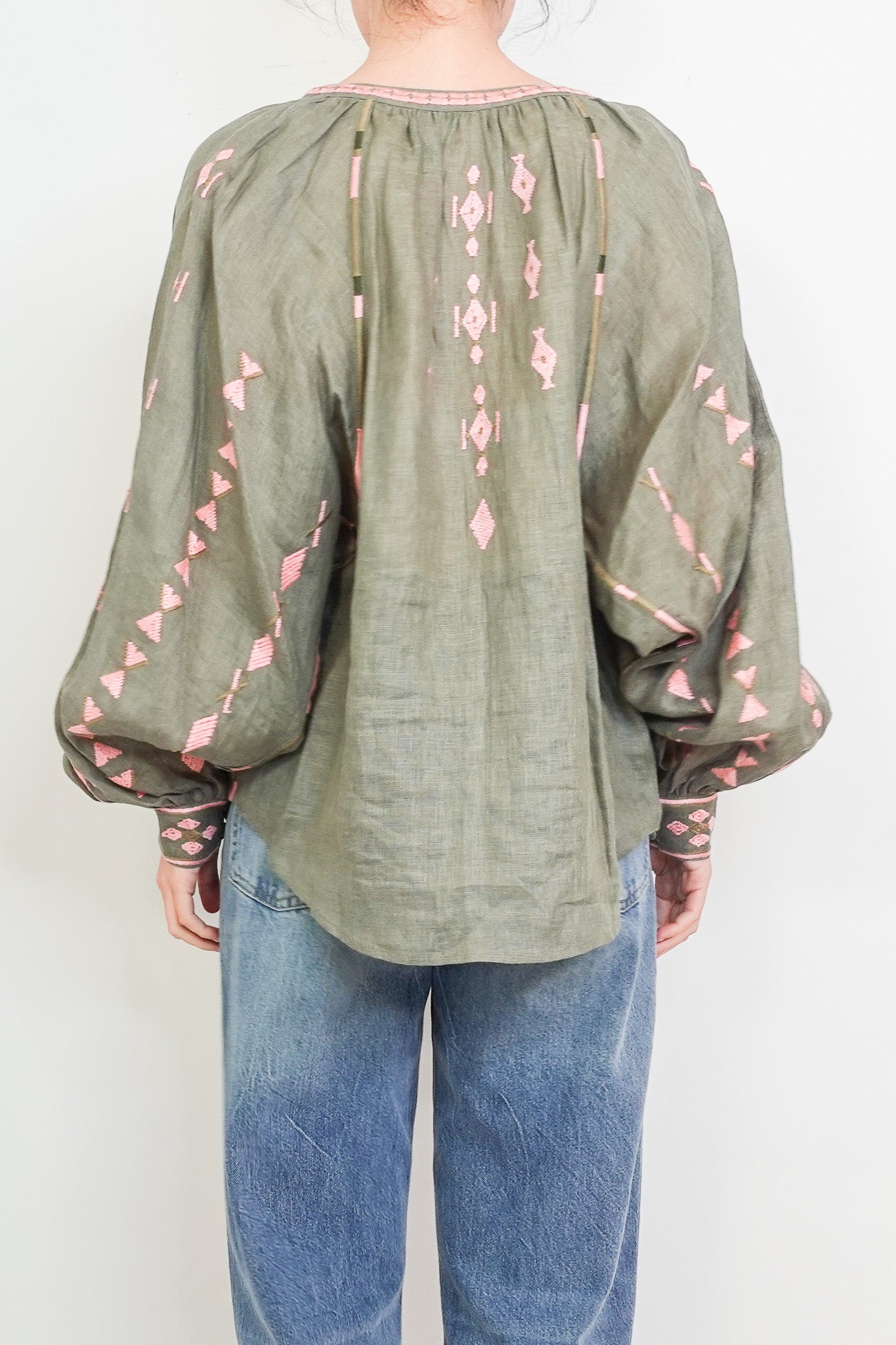 Green and pink embroidered blouse RRP £1k