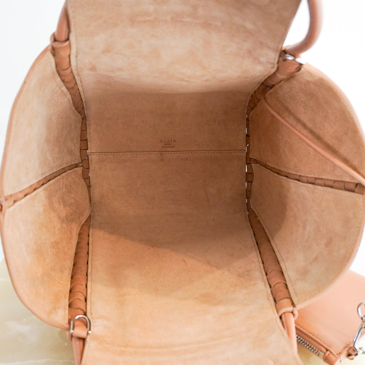 Alaïa Le Hinge Small Eyelet Tote Bag in Tan Suede (RRP £1680) | Authentic Preloved