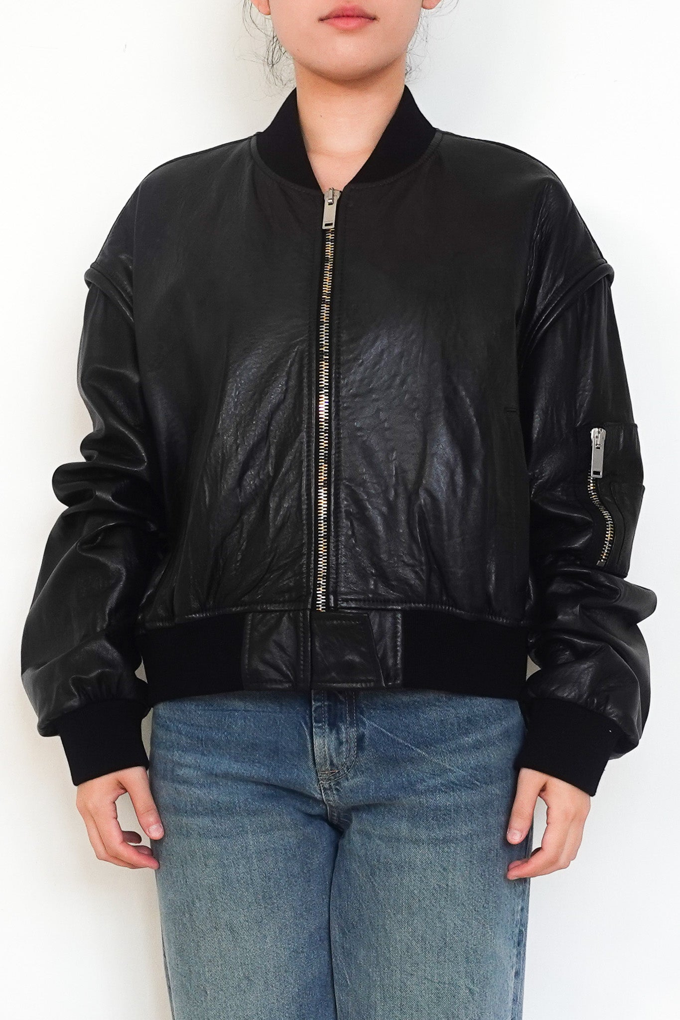 Halfboy Black Cropped Leather Bomber Jacket RRP £450 | Authentic Preloved - Reloved Again