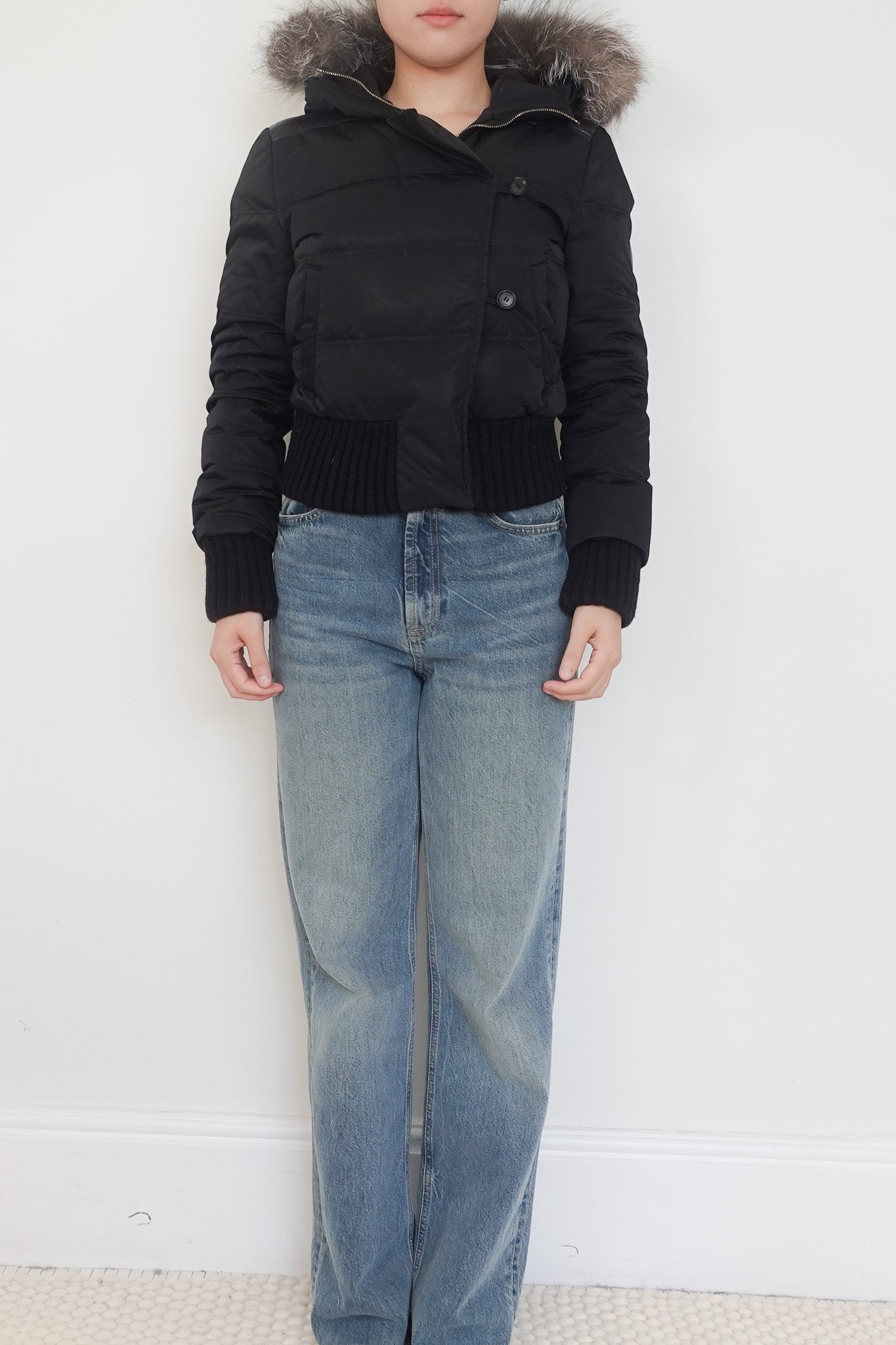 Gucci Black Cropped Puffer Coat with Fox Fur Hood RRP £2580 | Authentic Preloved