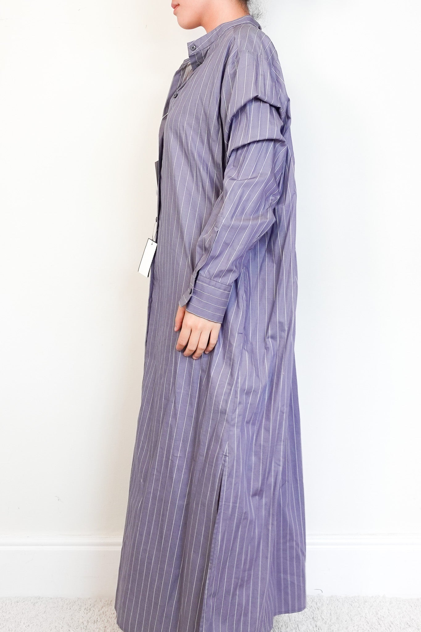 Max Mara Grey Maxi Shirt Dress with White Stripes RRP £250 | Authentic Preloved - Reloved Again