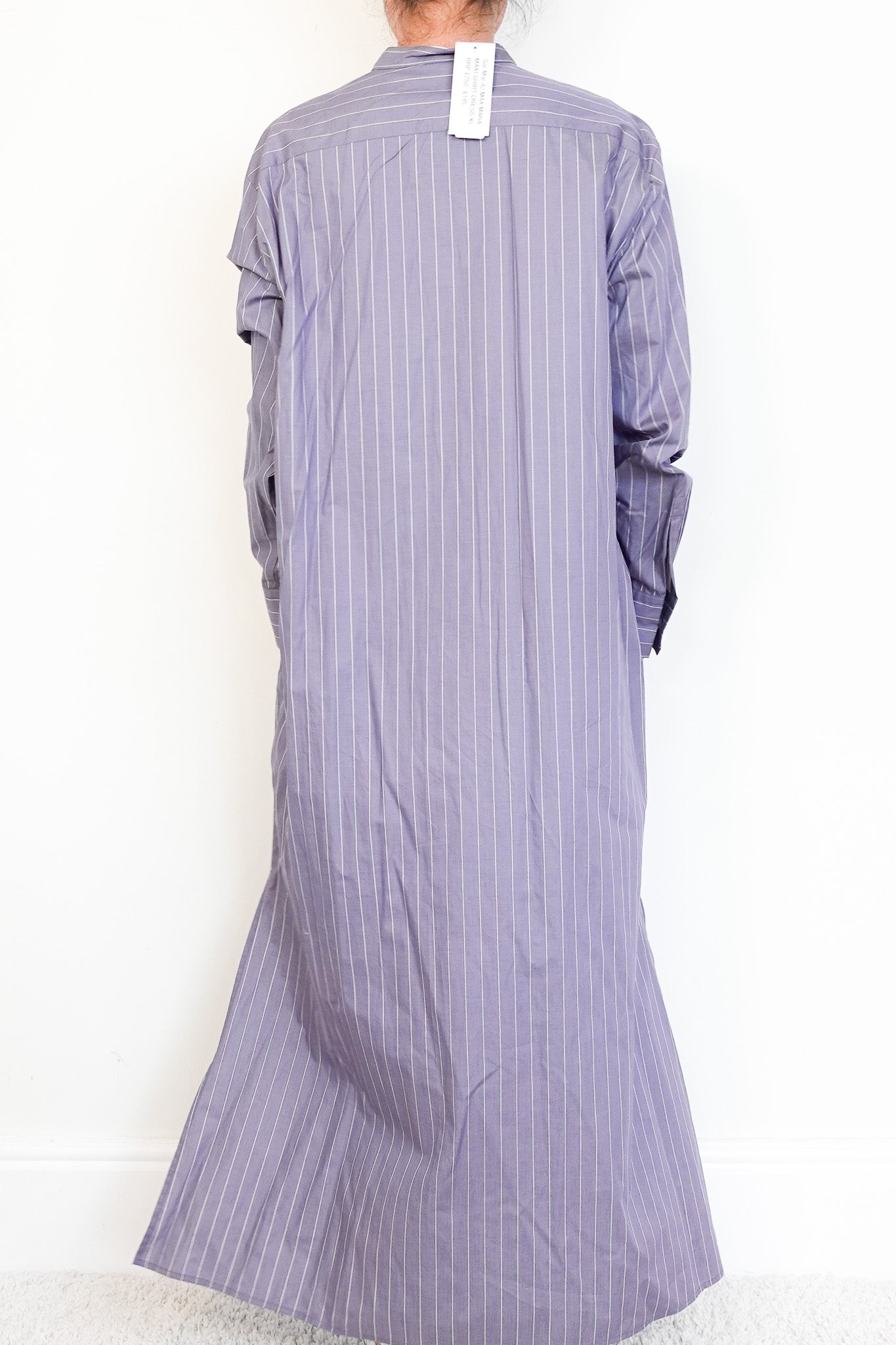 Max Mara Grey Maxi Shirt Dress with White Stripes RRP £250 | Authentic Preloved - Reloved Again