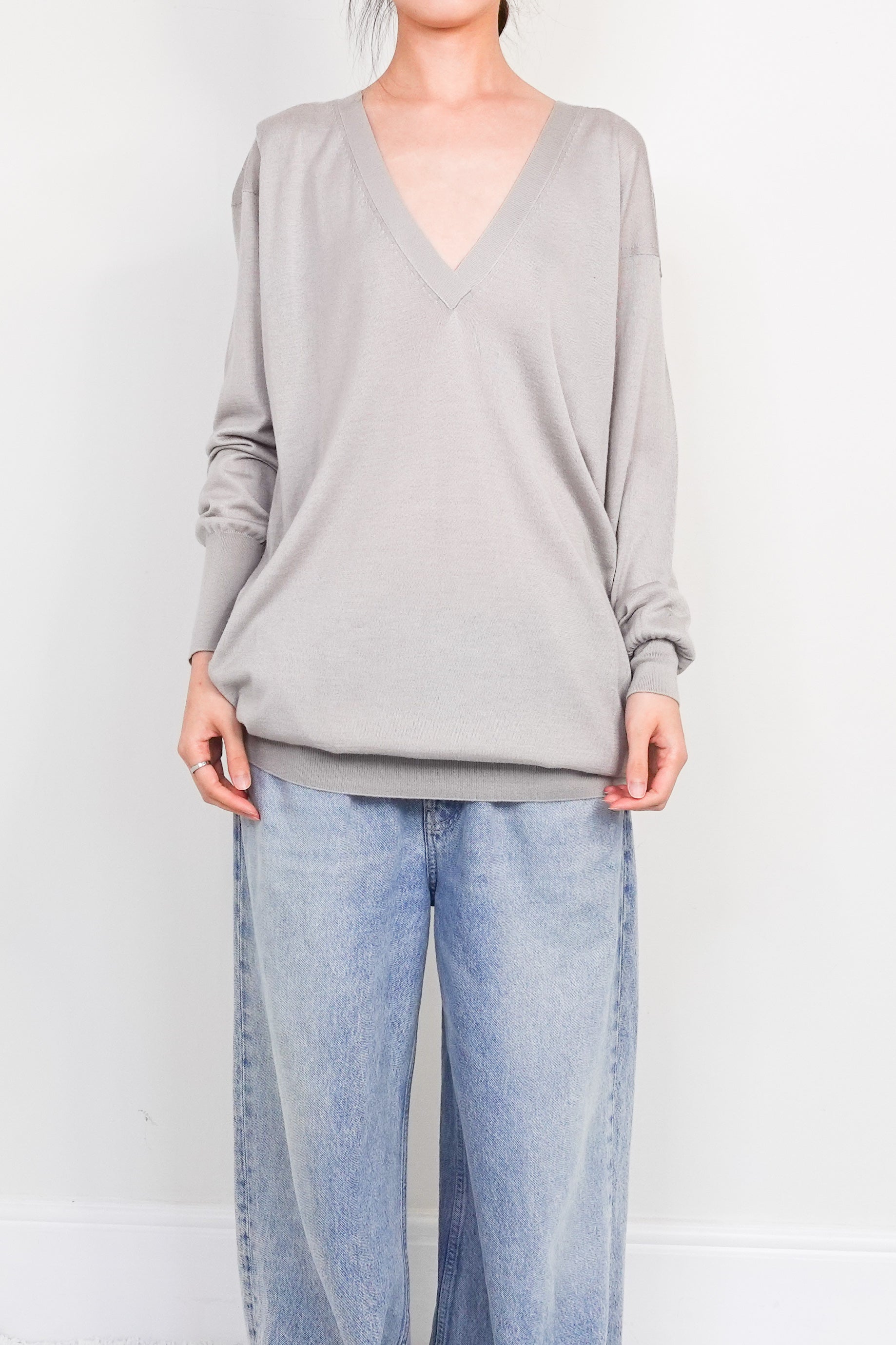 Grey fine longline jumper RRP £225