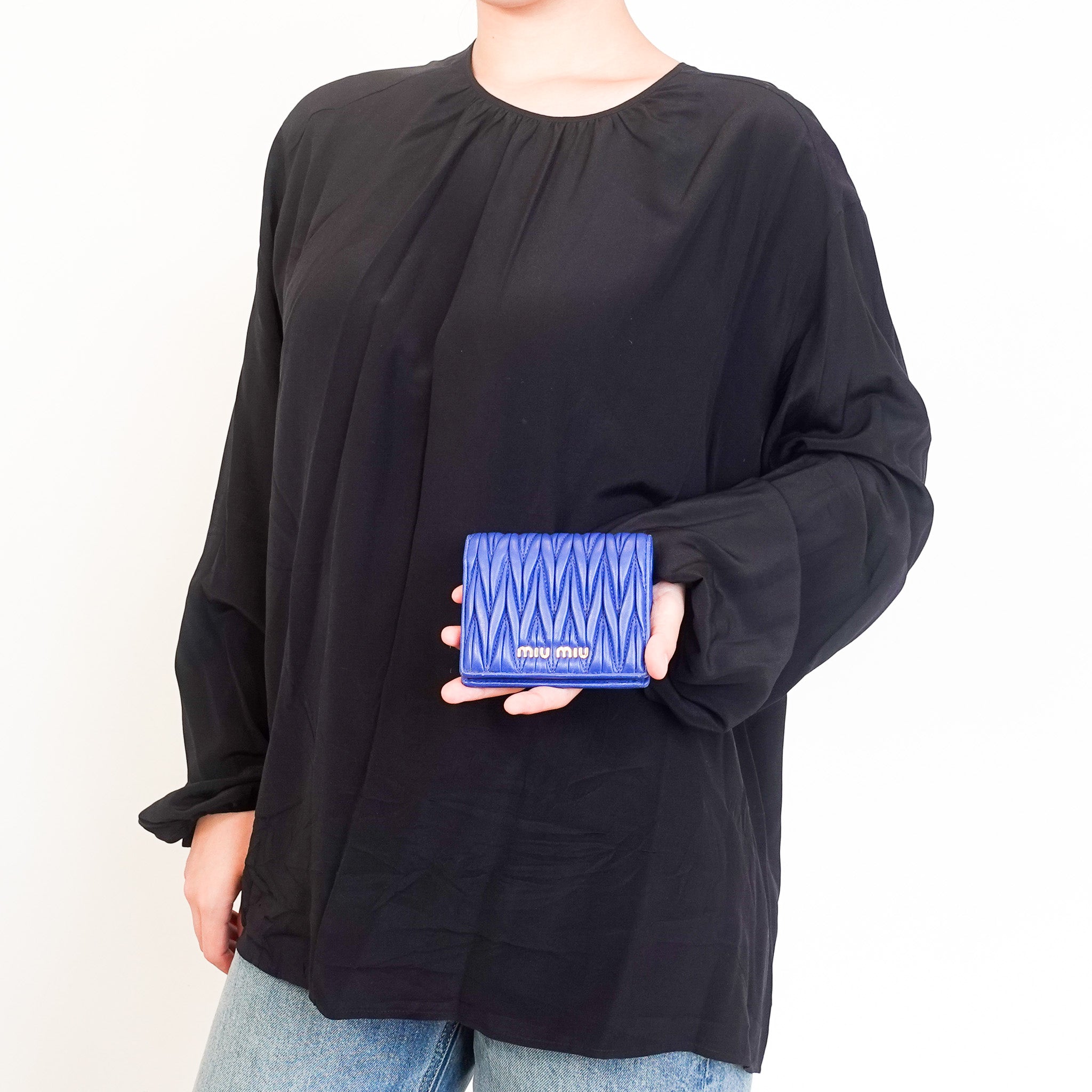 NEW Miu Miu Azzuro Blue Small Matelasse Portaf Verticale Wallet RRP £480 | Authentic Preloved - Reloved Again
