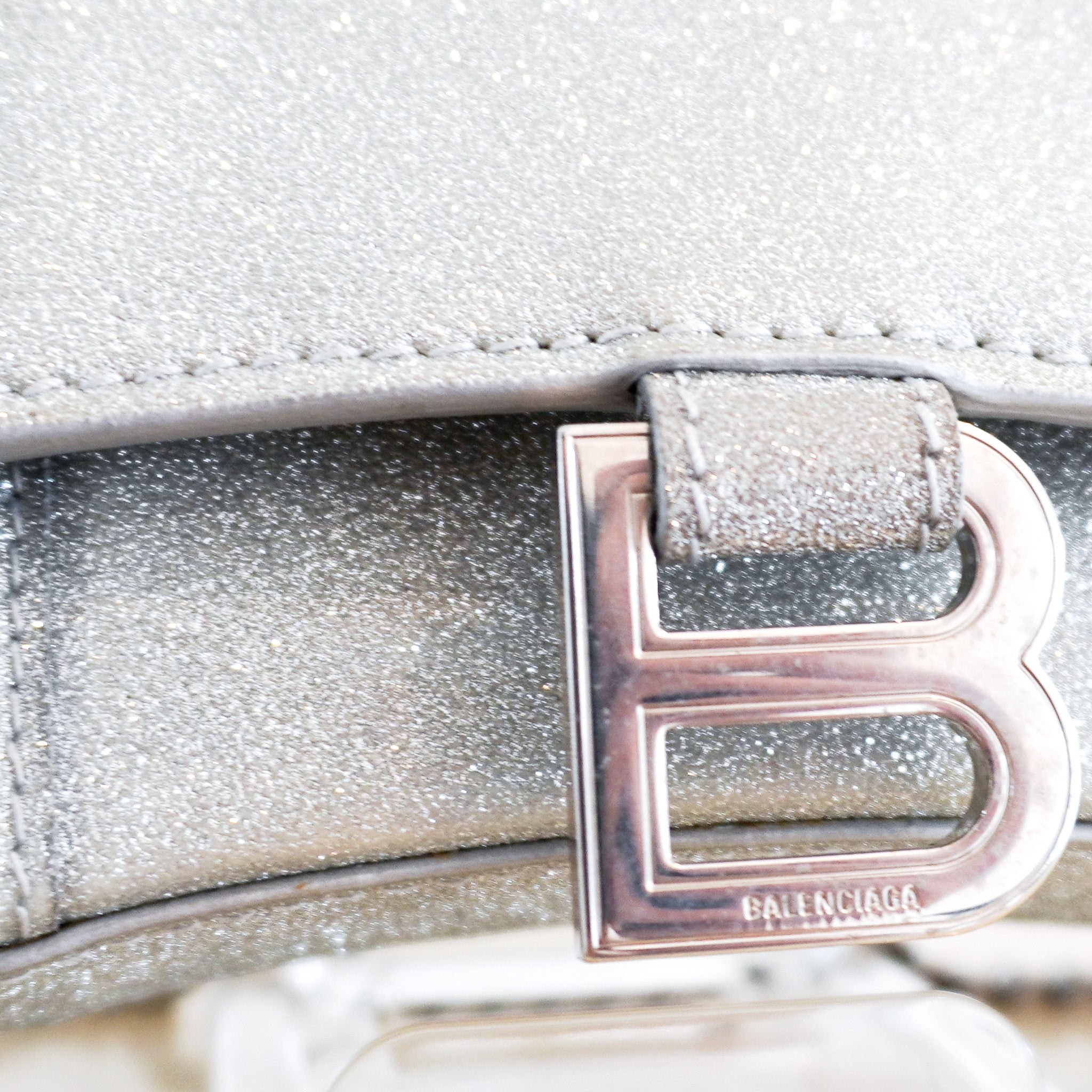 Balenciaga Grey Glitter XS Hourglass Wallet on Chain RRP £950 | Authentic Preloved - Reloved Again