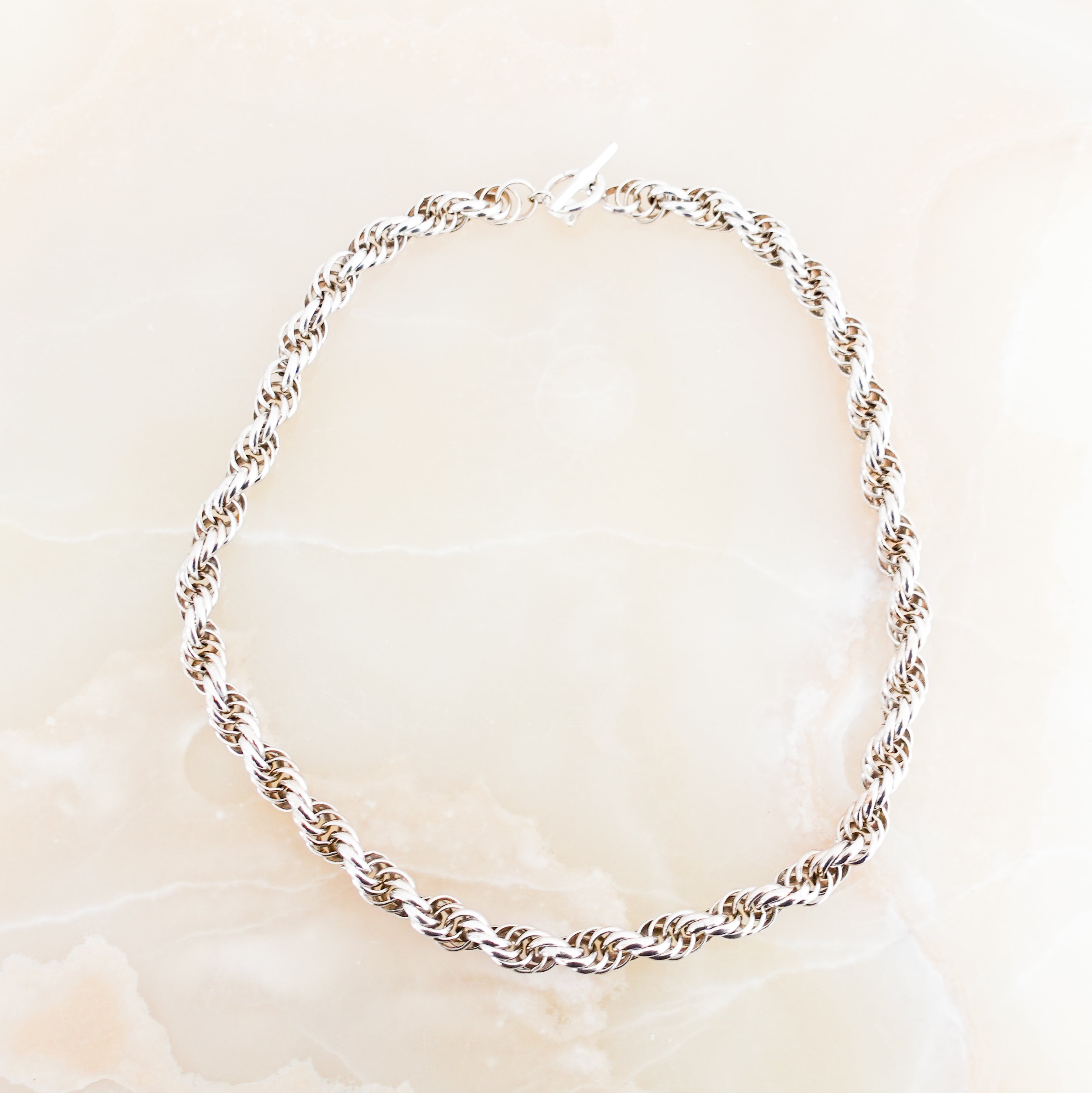 Anne Klein Silver Chunky Interlocking Chain Necklace with Pouch RRP £200 | Authentic Preloved