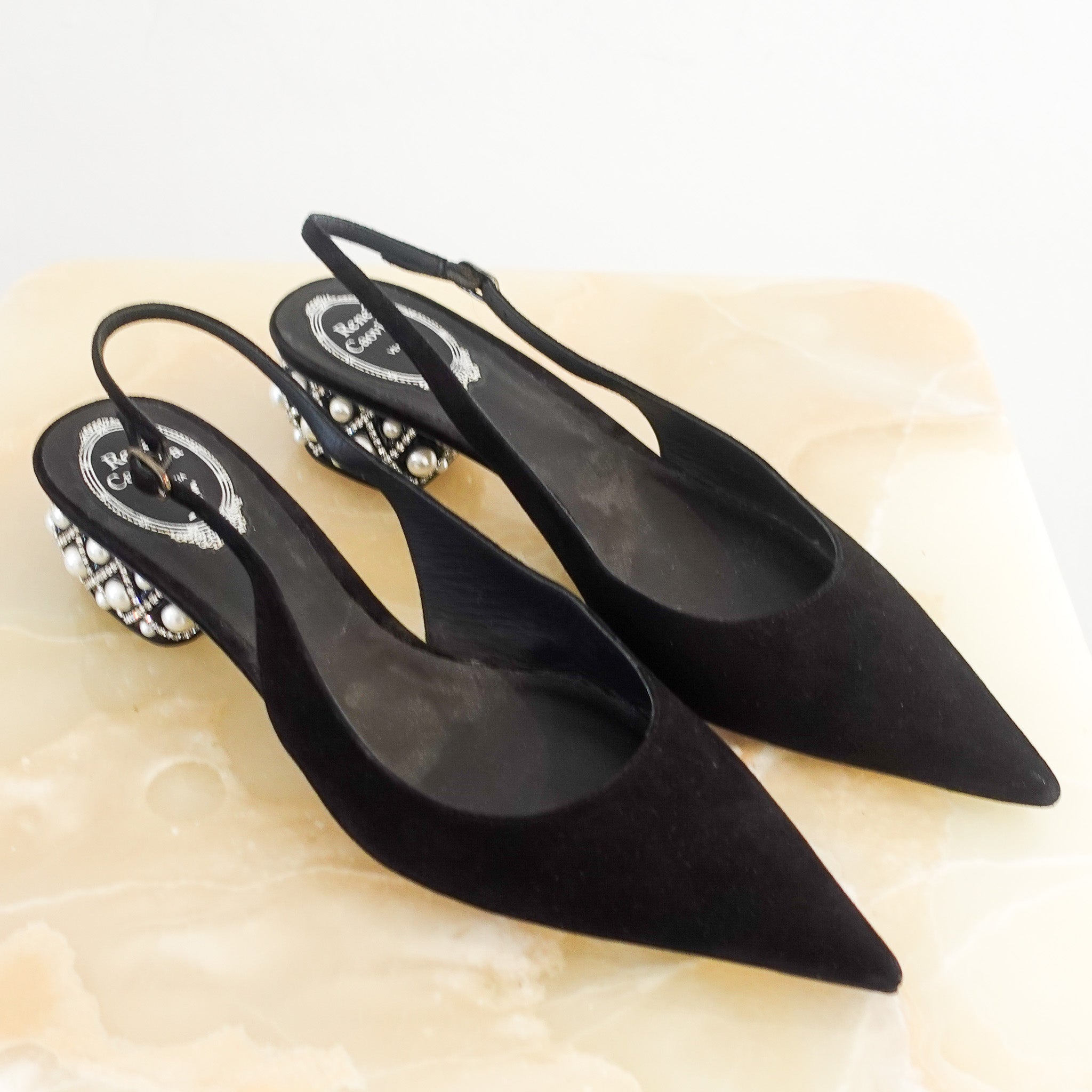 Suede slingback kitten heel RRP £600