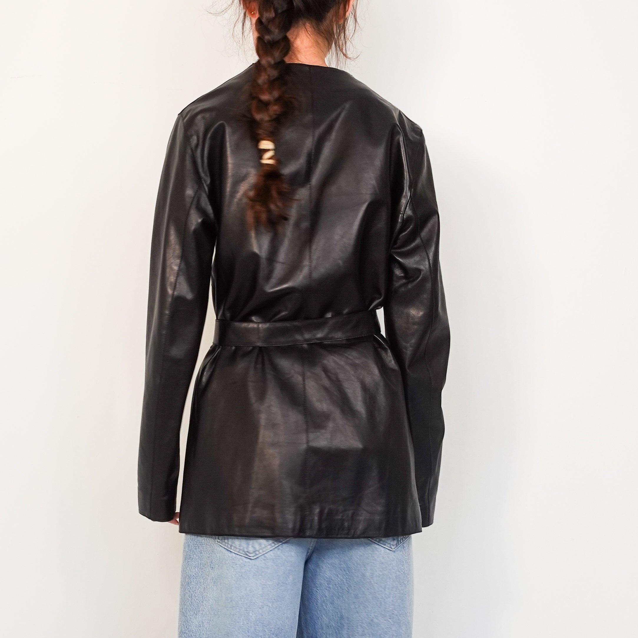 Leather belted jacket