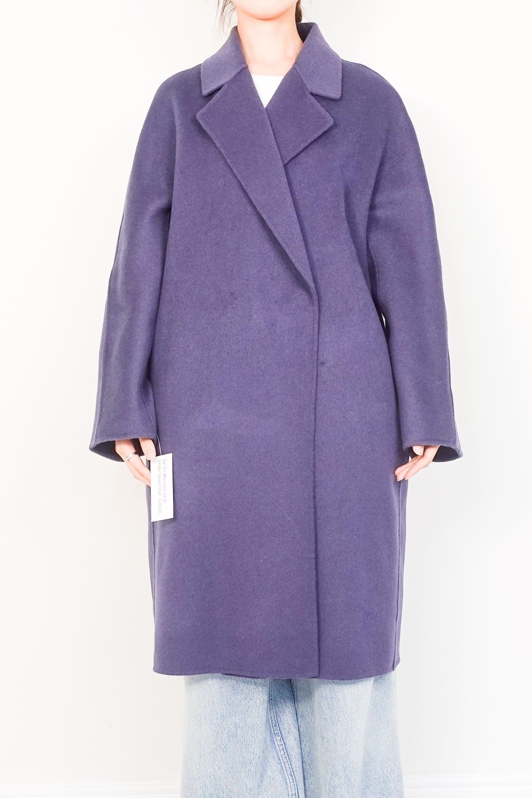 Blue single faced midi length coat RRP £300