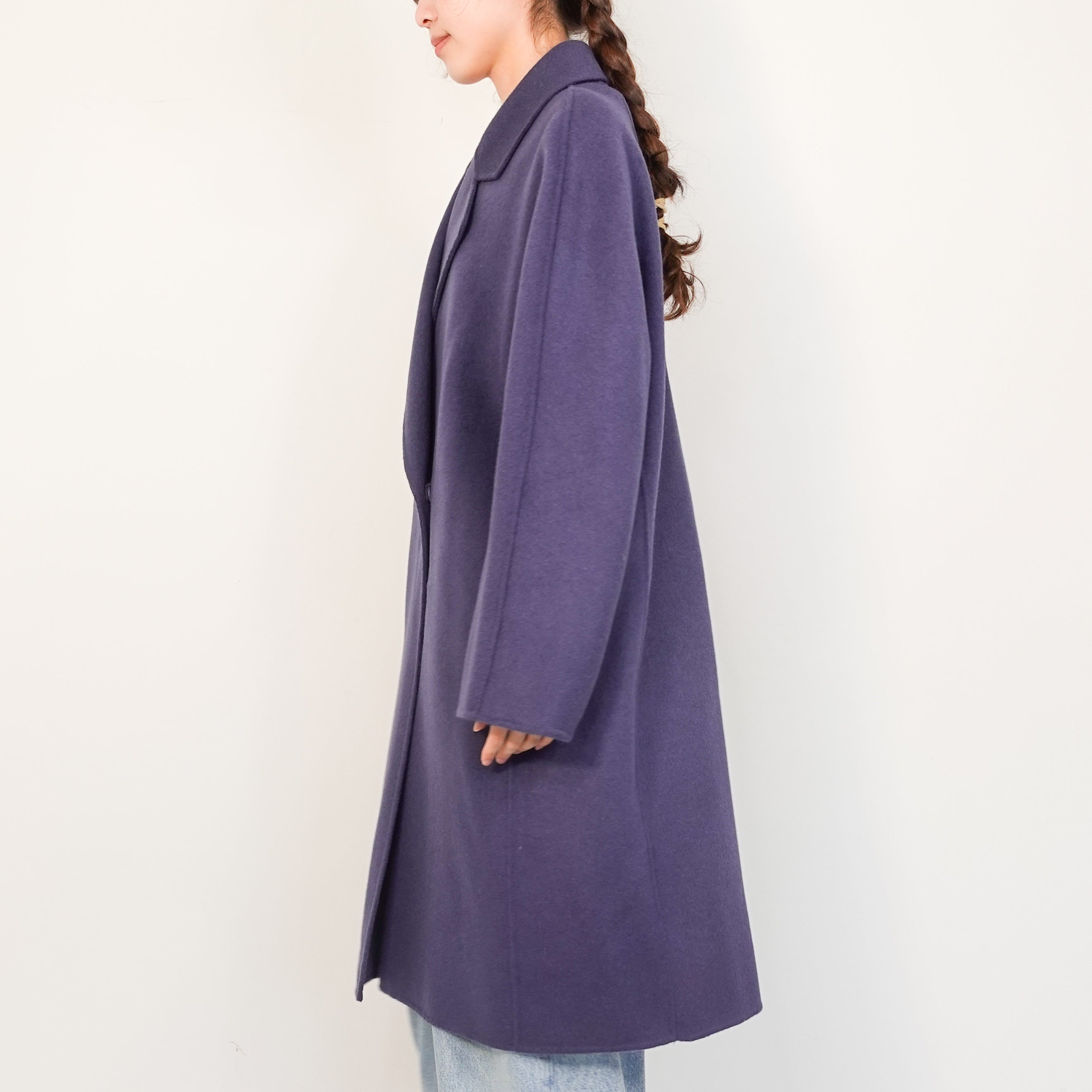 Blue single faced midi length coat RRP £300