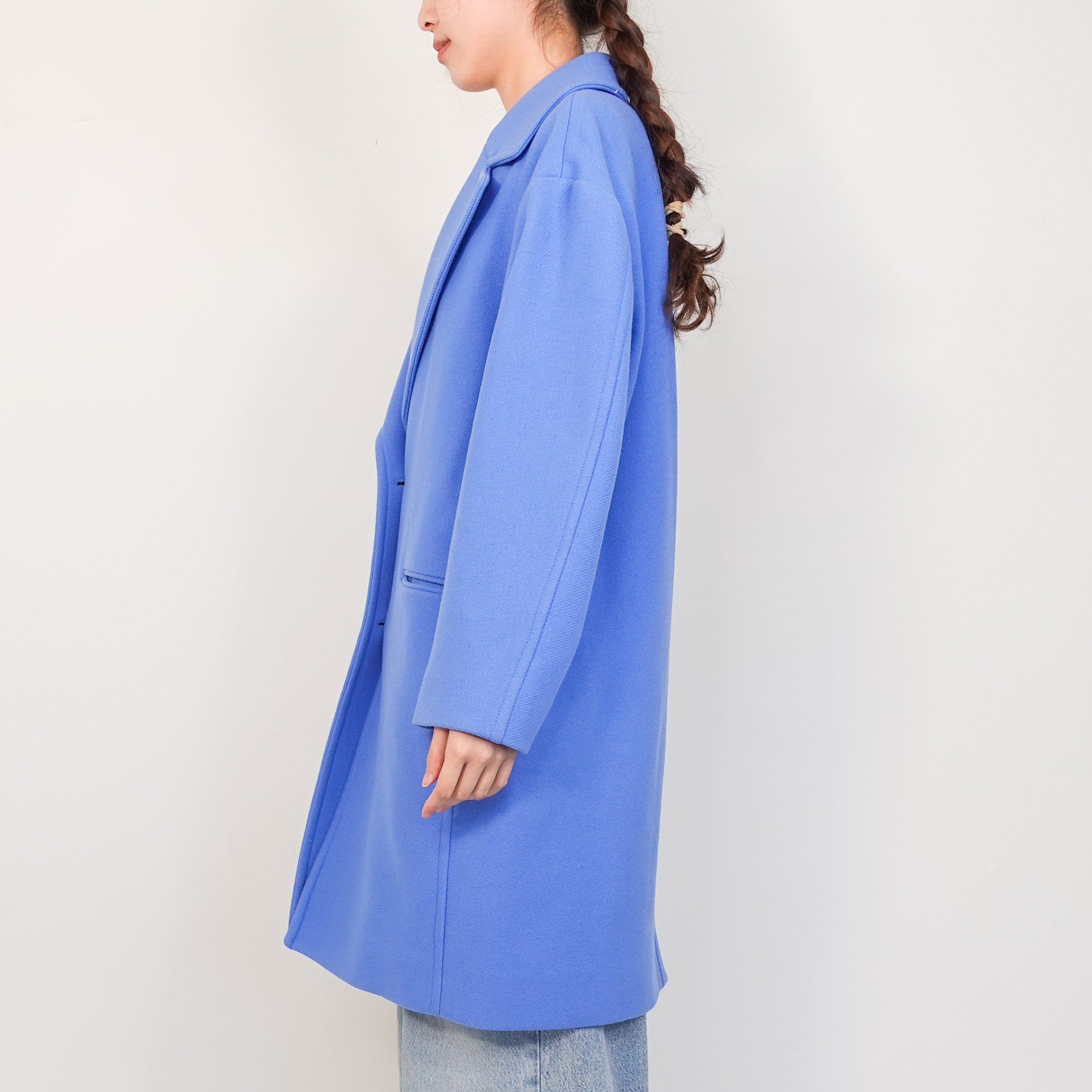 Blue single breasted midi length coat RRP £300