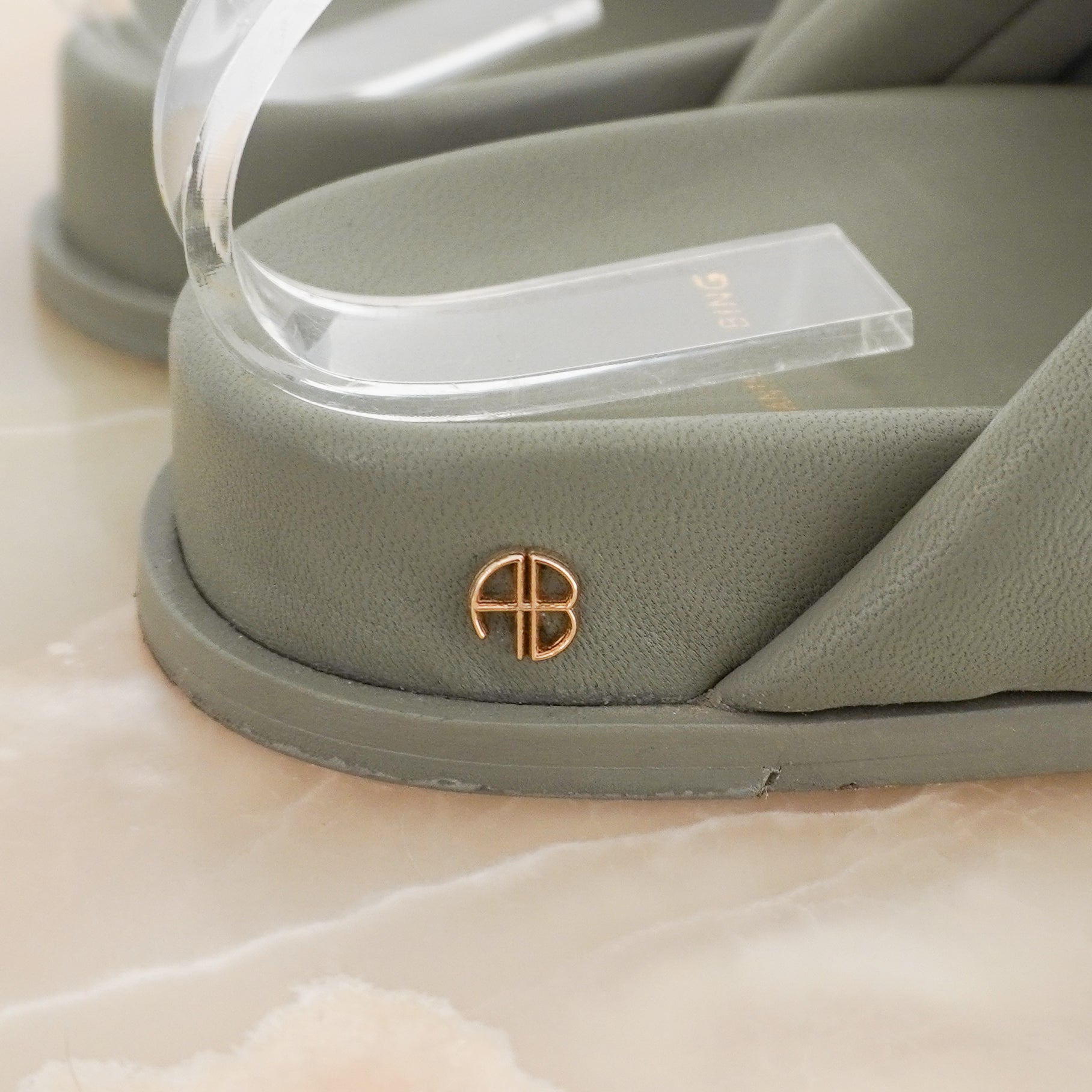Anine Bing Padded Leather Slides in Sage Green (RRP £435) | Authentic Preloved