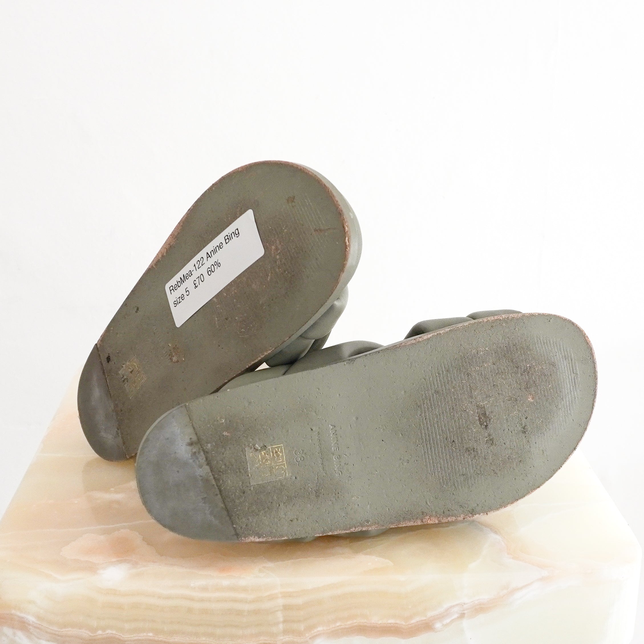 Anine Bing Padded Leather Slides in Sage Green (RRP £435) | Authentic Preloved