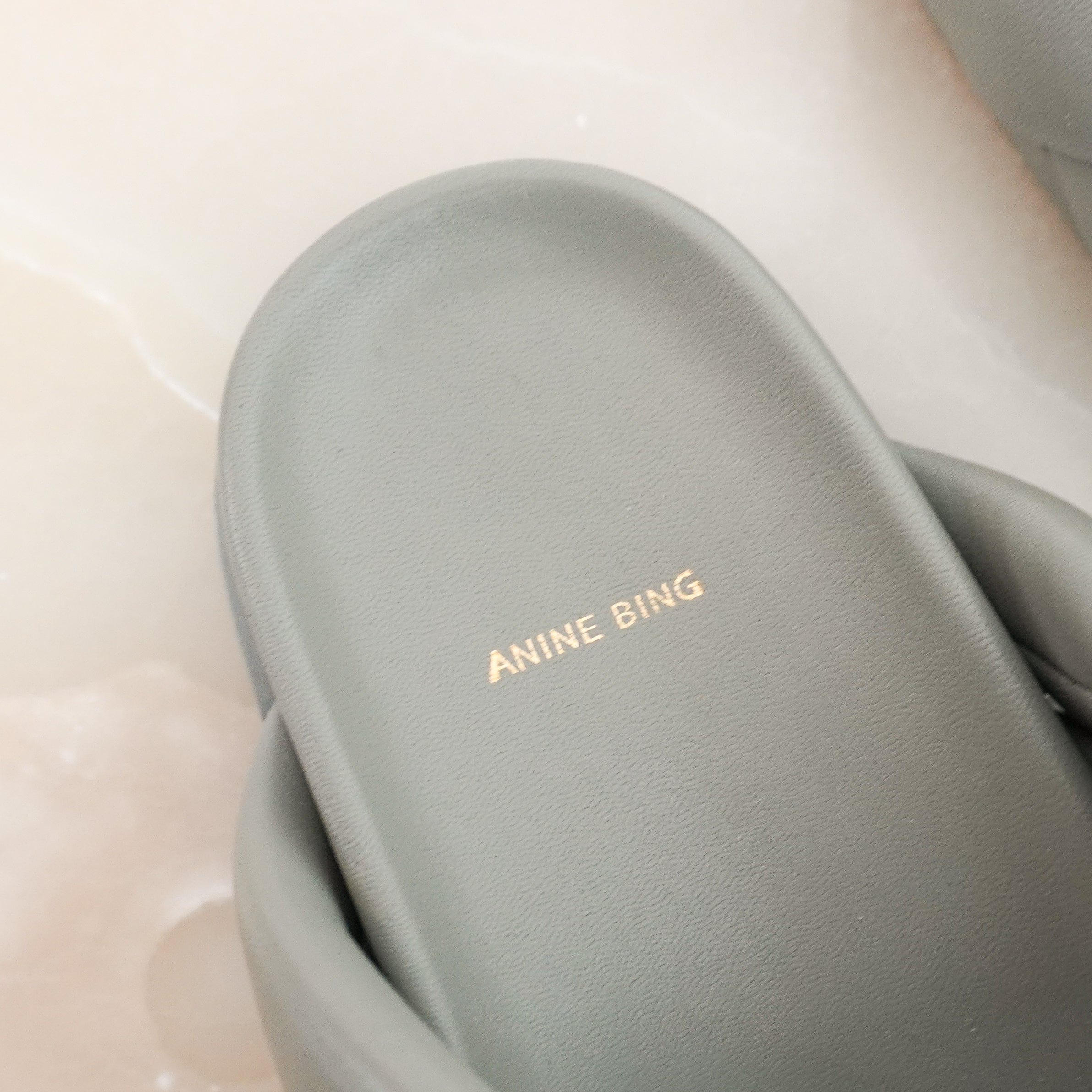 Anine Bing Padded Leather Slides in Sage Green (RRP £435) | Authentic Preloved