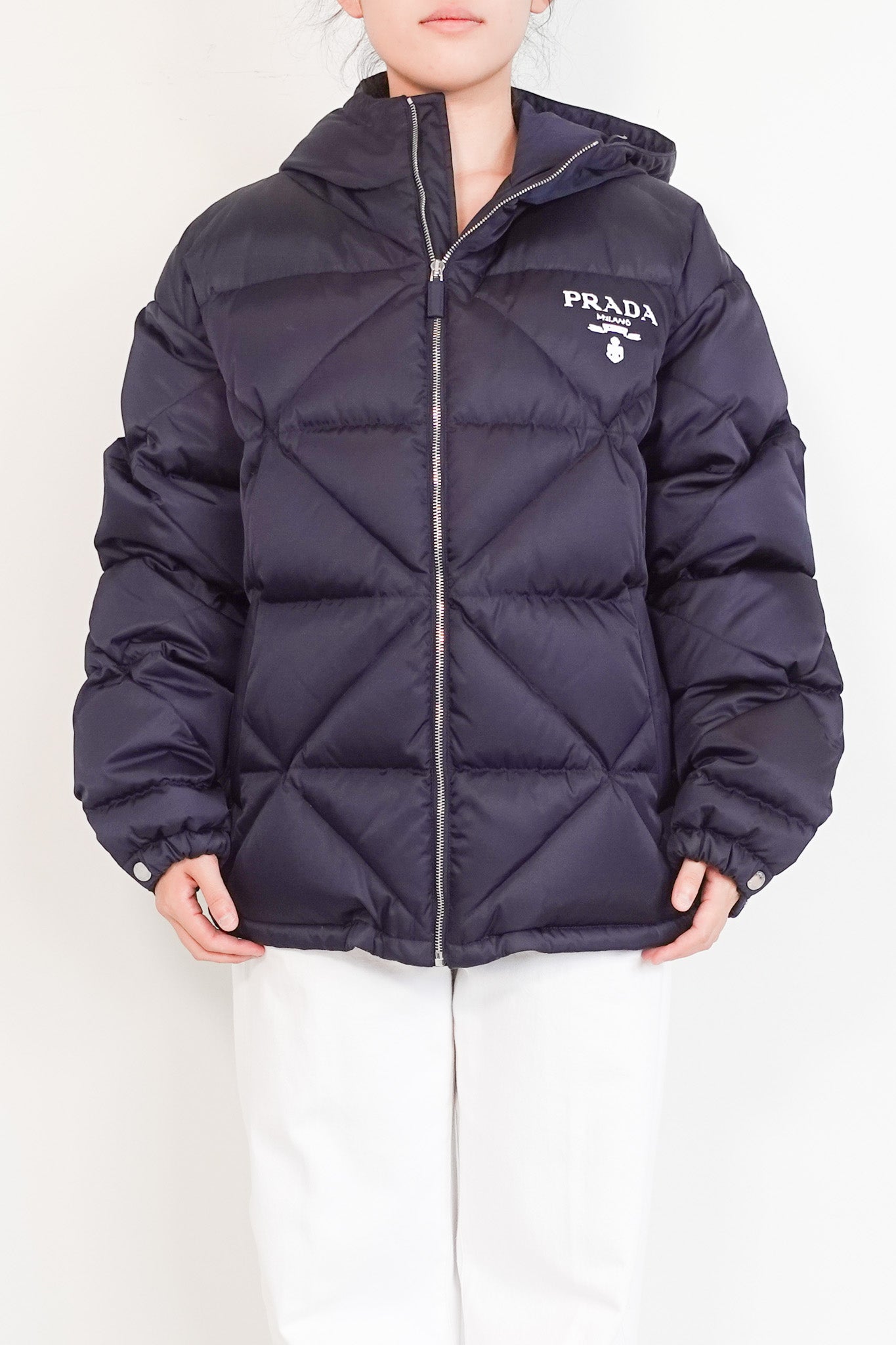Prada Re-Nylon Parka Coat – Navy Blue Sustainable Outerwear RRP £2000 | Authentic Preloved
