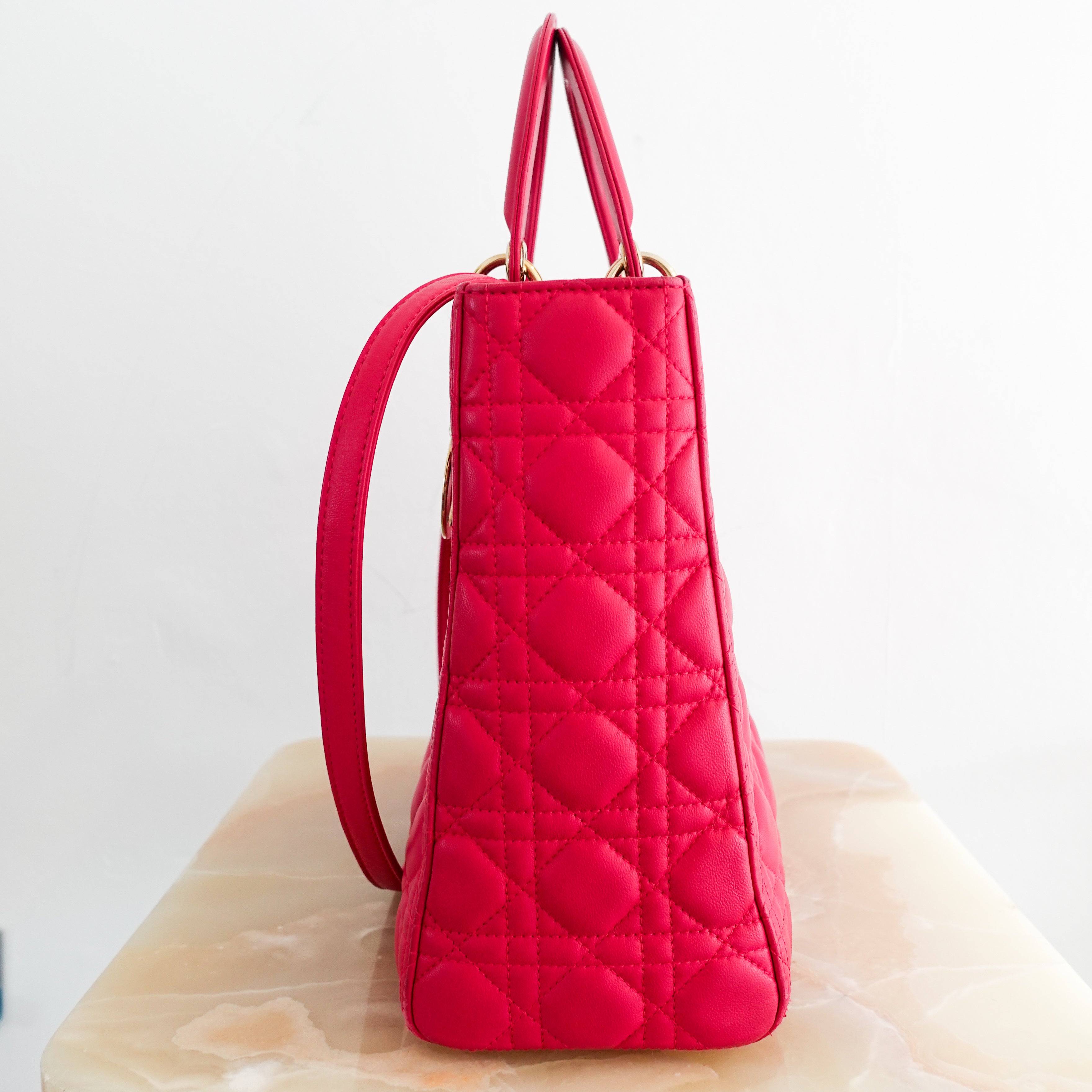 Dior Large Pink Leather Lady Bag | Authentic Preloved