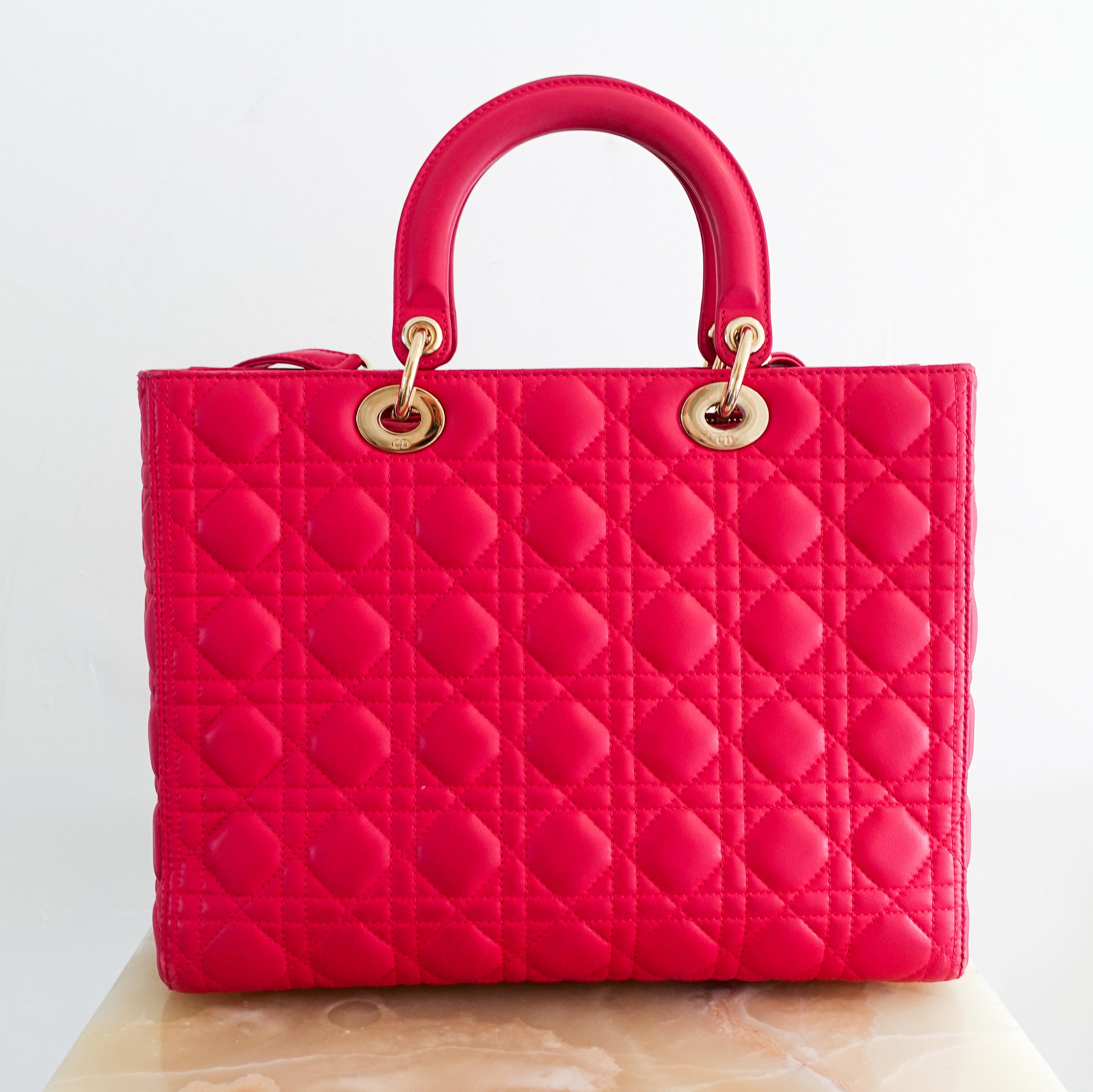 Dior Large Pink Leather Lady Bag | Authentic Preloved
