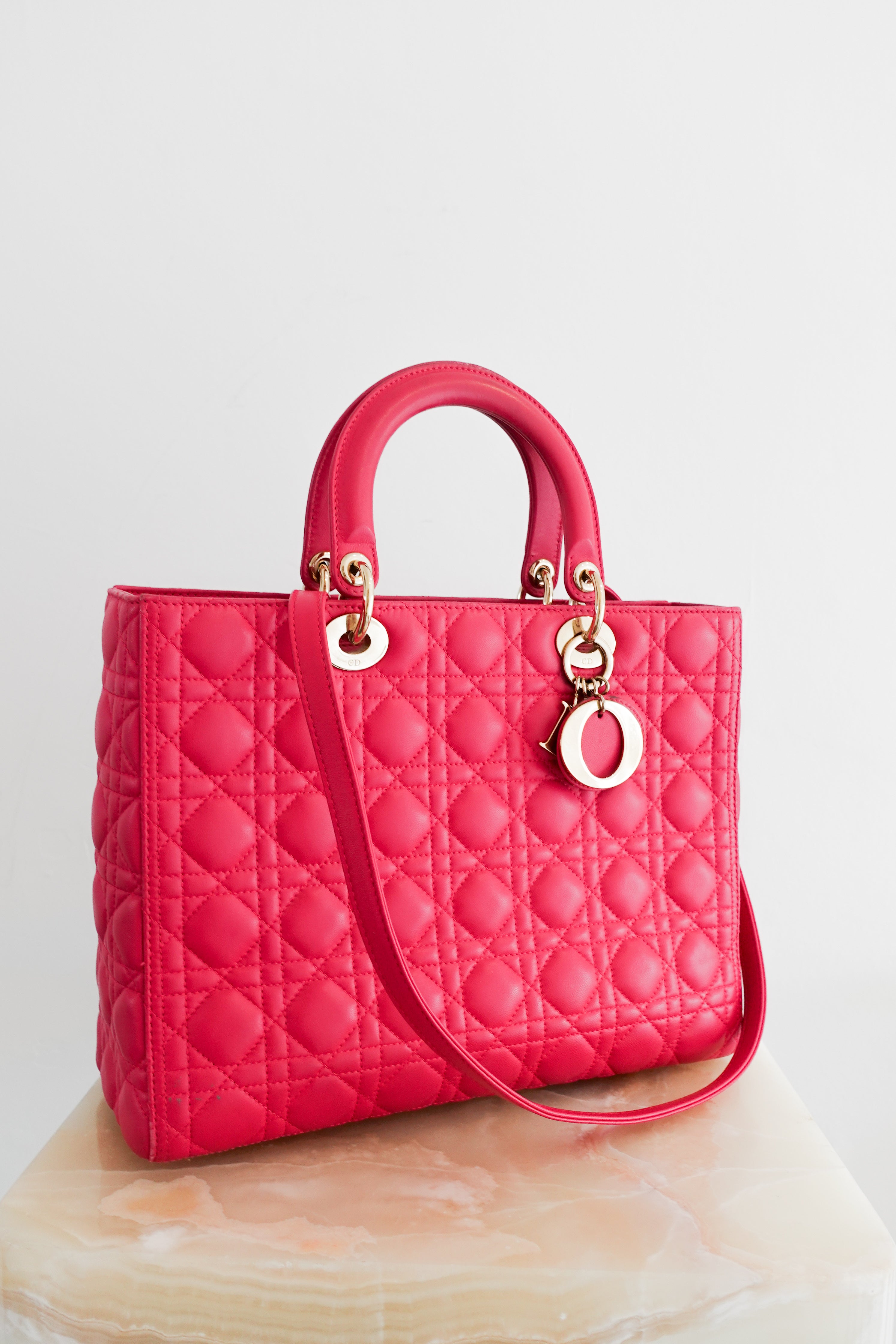 Dior Large Pink Leather Lady Bag | Authentic Preloved