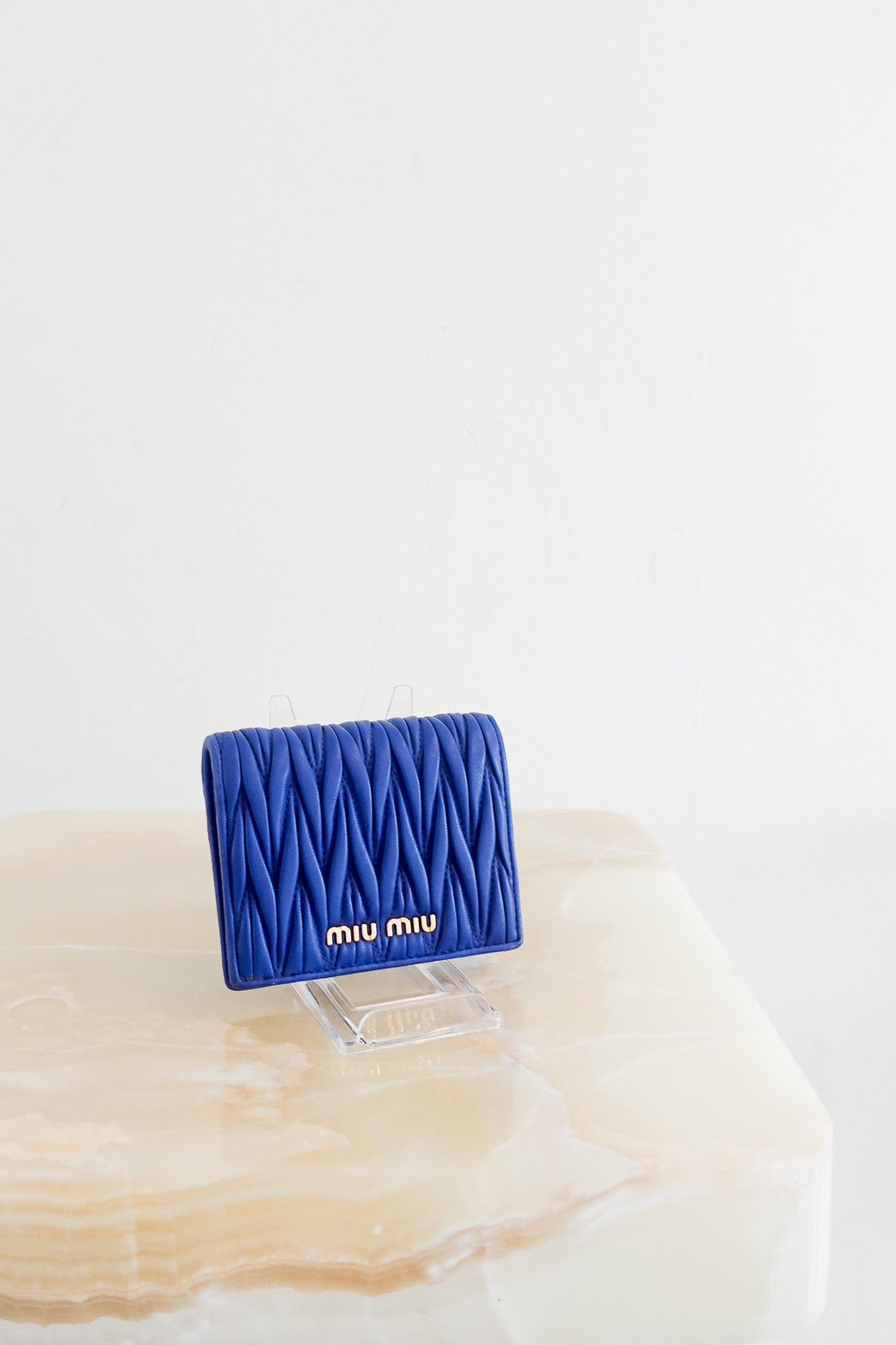 NEW Miu Miu Azzuro Blue Small Matelasse Portaf Verticale Wallet RRP £480 | Authentic Preloved - Reloved Again