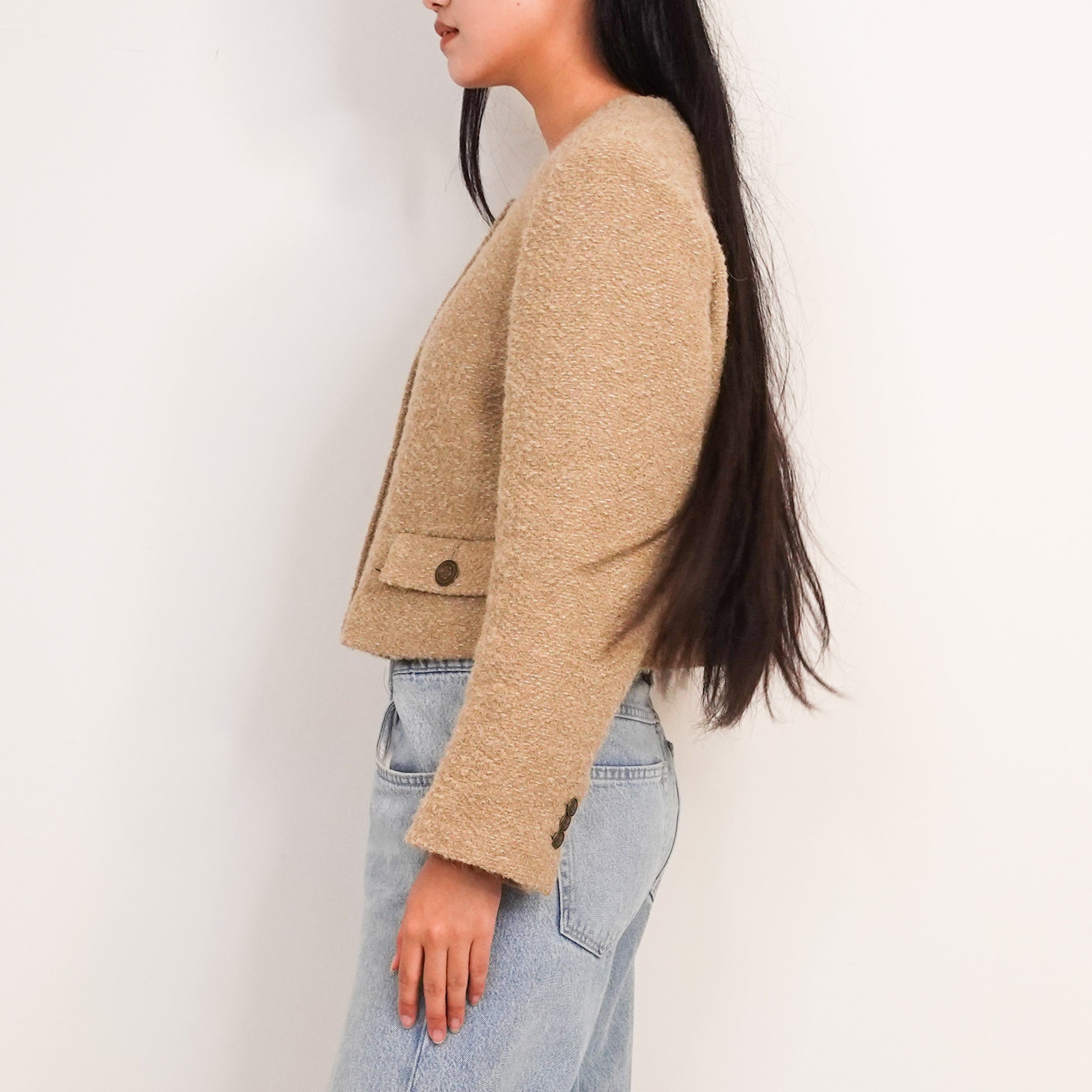 Boucle cropped blazer beige RRP £500