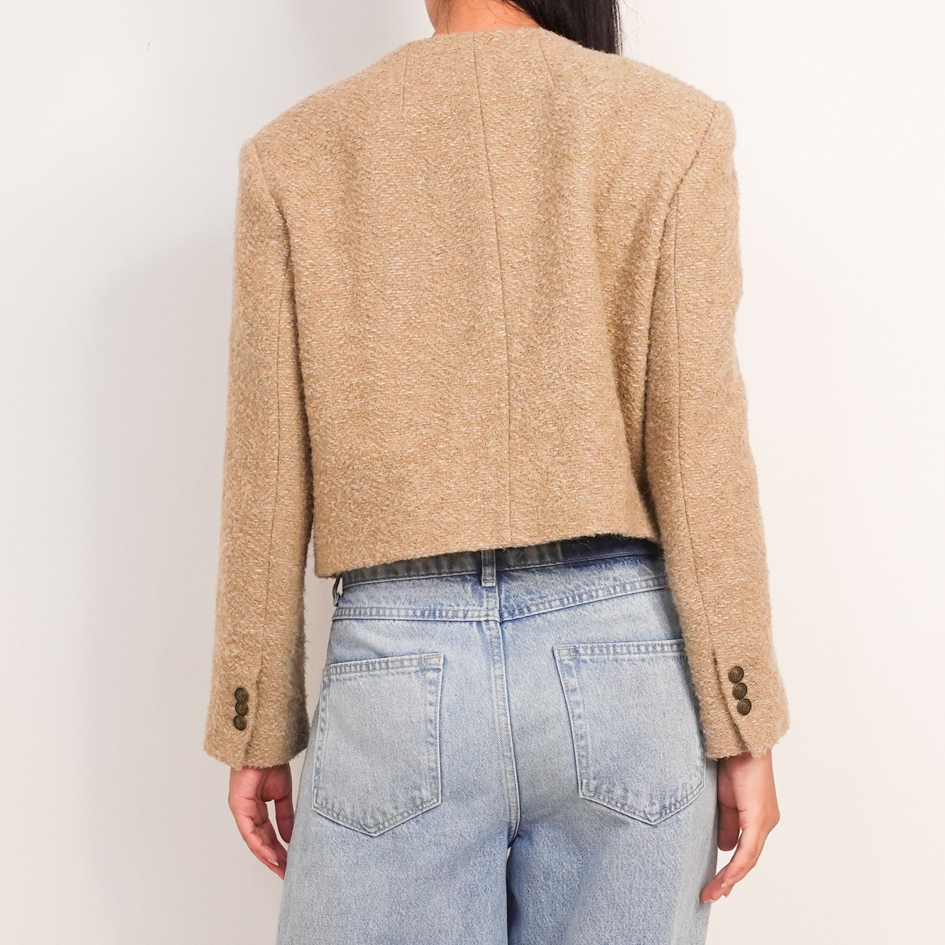 Boucle cropped blazer beige RRP £500