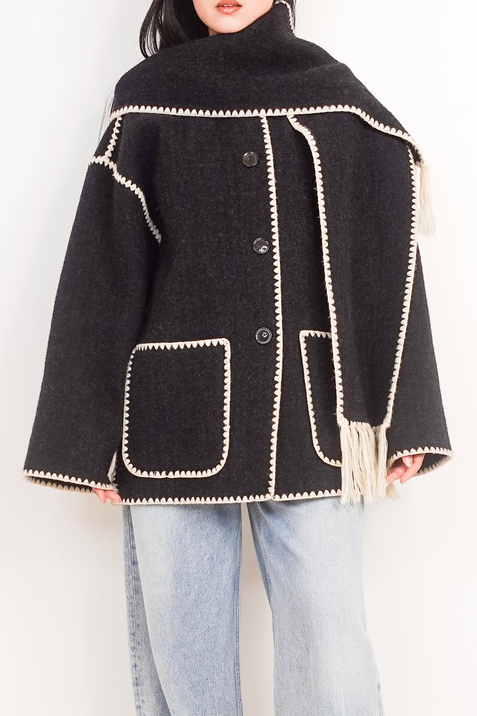 Embroidered scarf button coat RRP £810