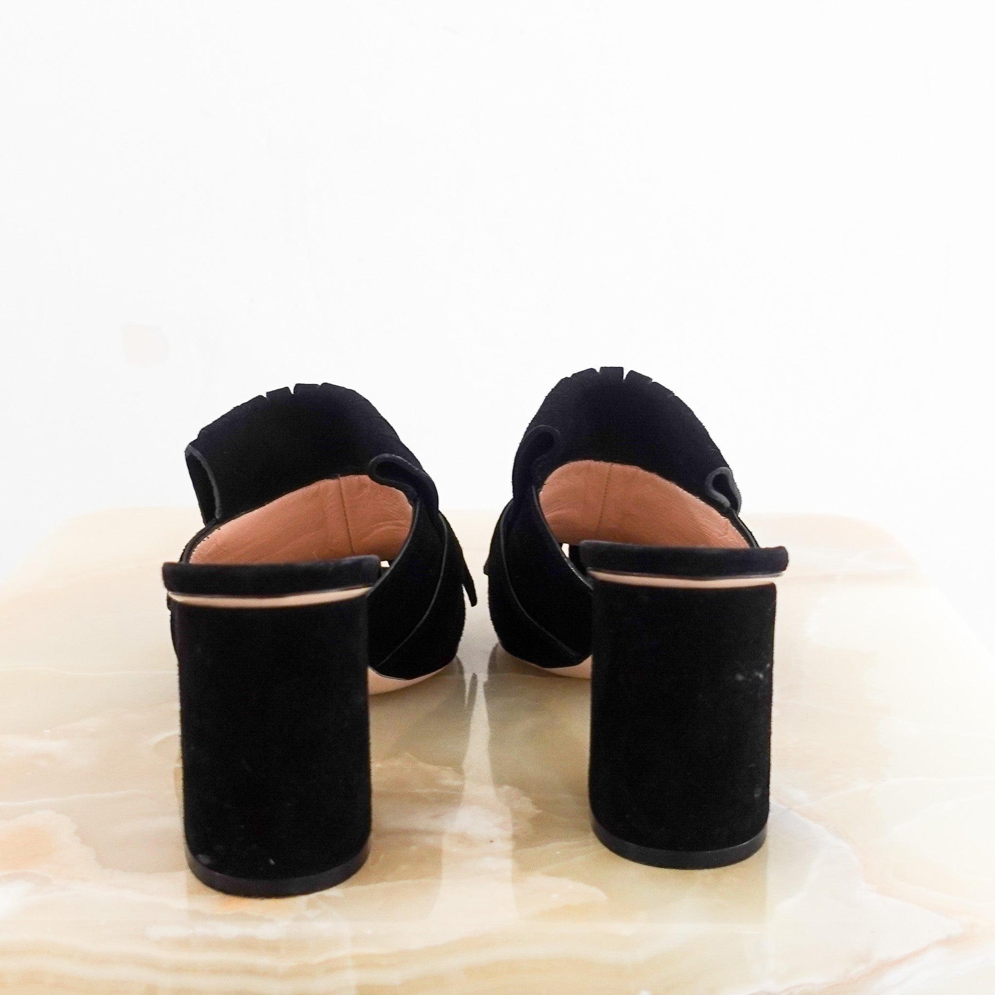 Black suede horsebit mules RRP £700