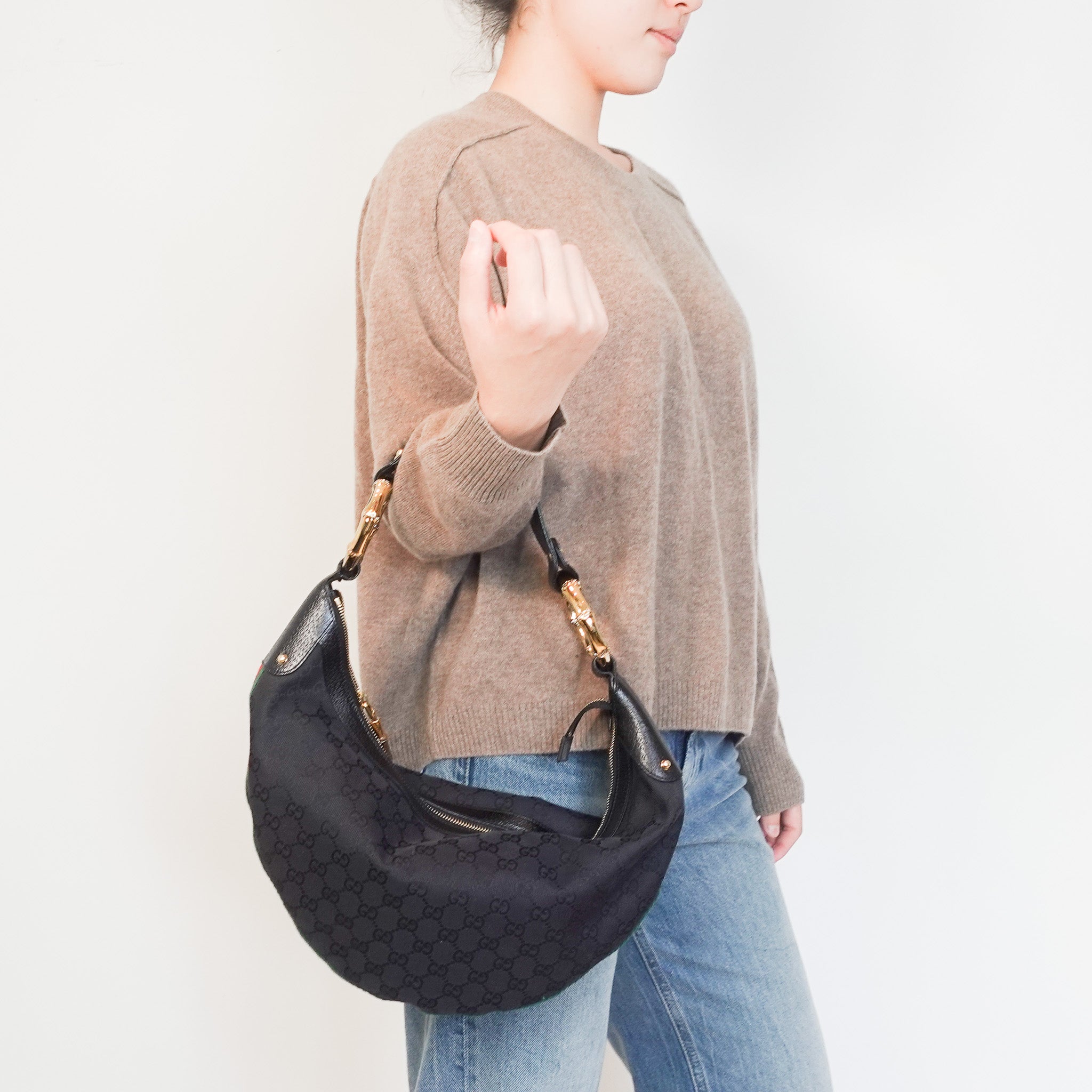 Gucci Canvas Bamboo - like rings Hobo Shoulder Bag RRP £800 | Authentic Preloved - Reloved Again