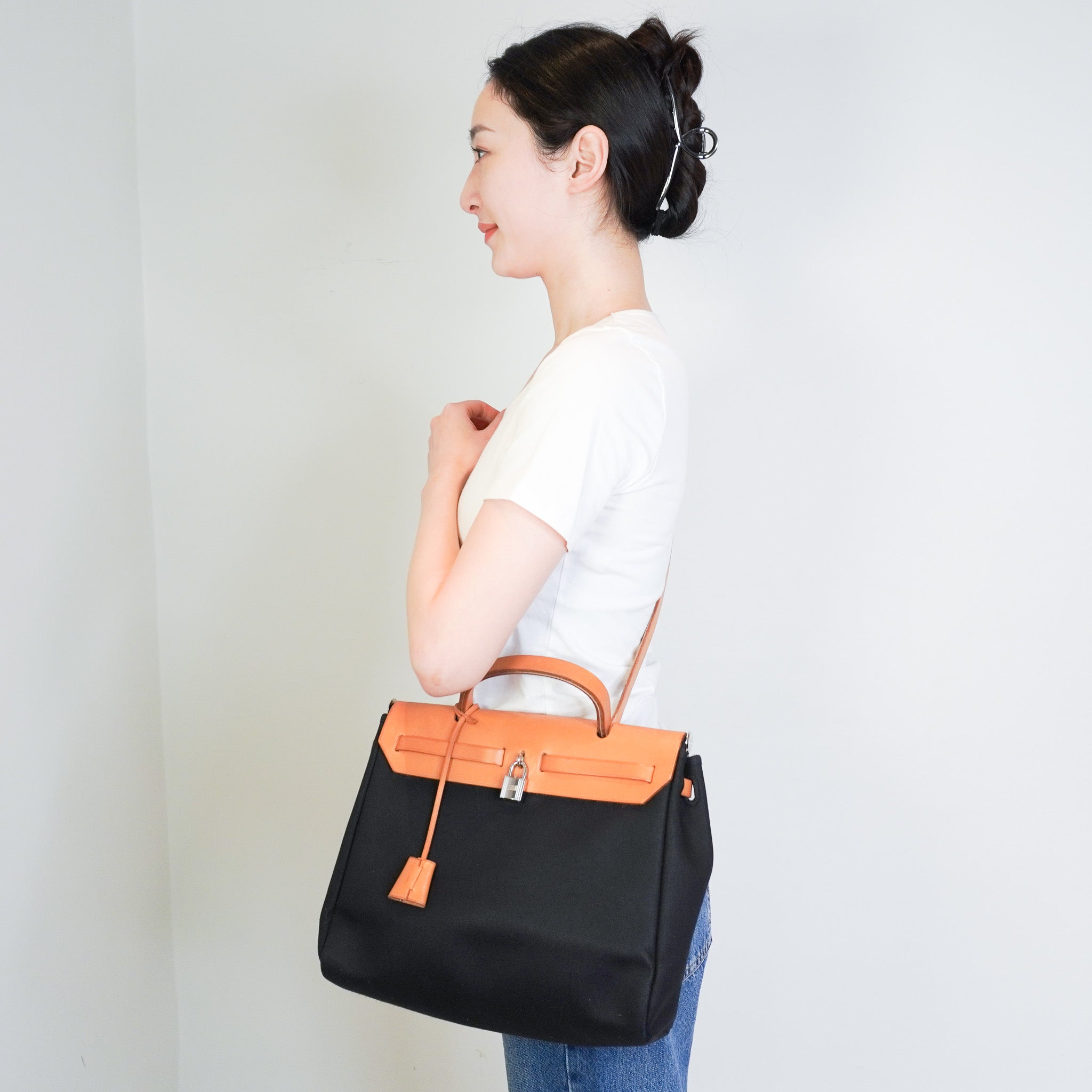 Hermès Noir 30 Canvas 2 Way Herbag RRP £2300 | Authentic Preloved - Reloved Again