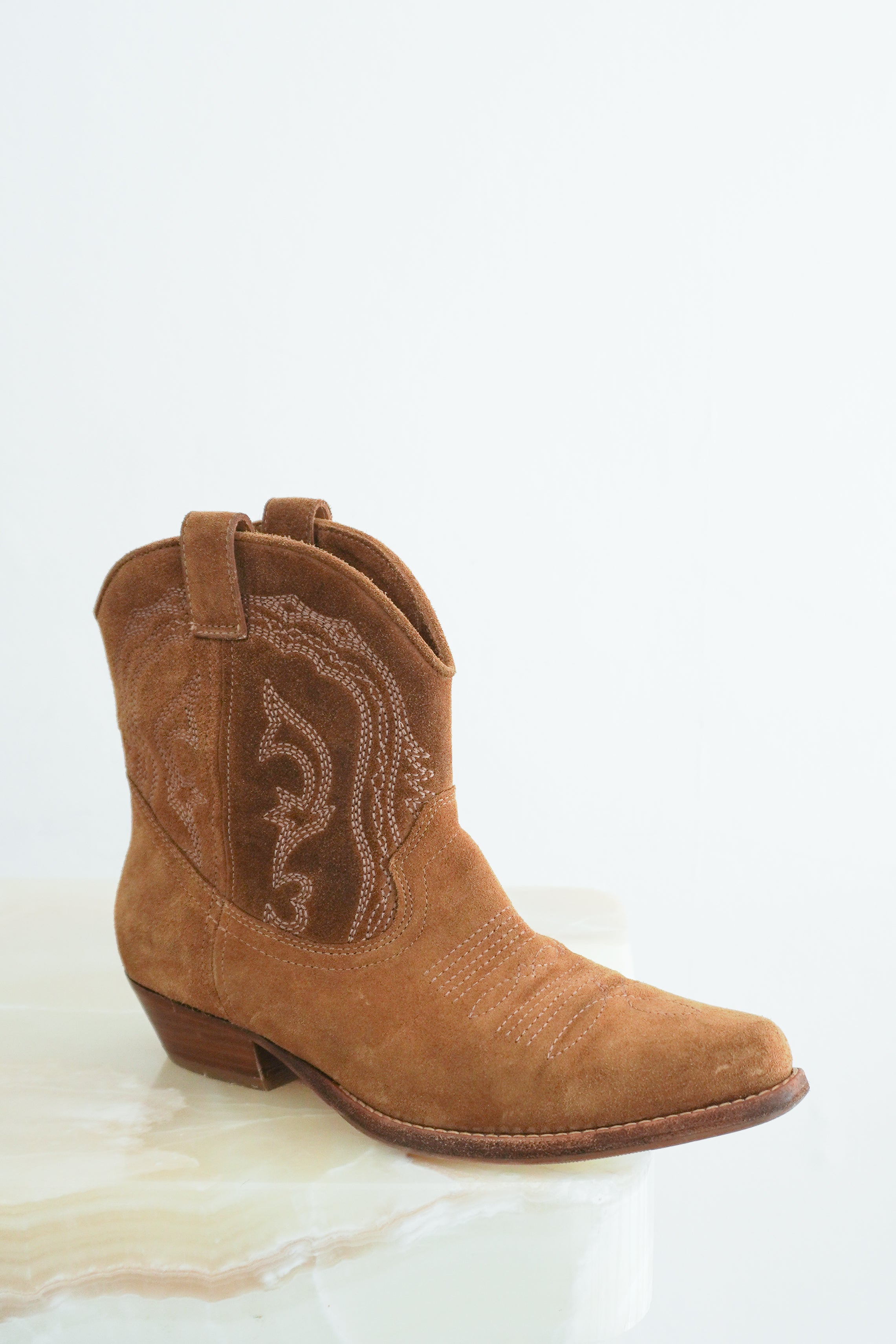 BA&SH Colt Suede Cowboy Ankle Boots in Camel (RRP £375) | Authentic Preloved