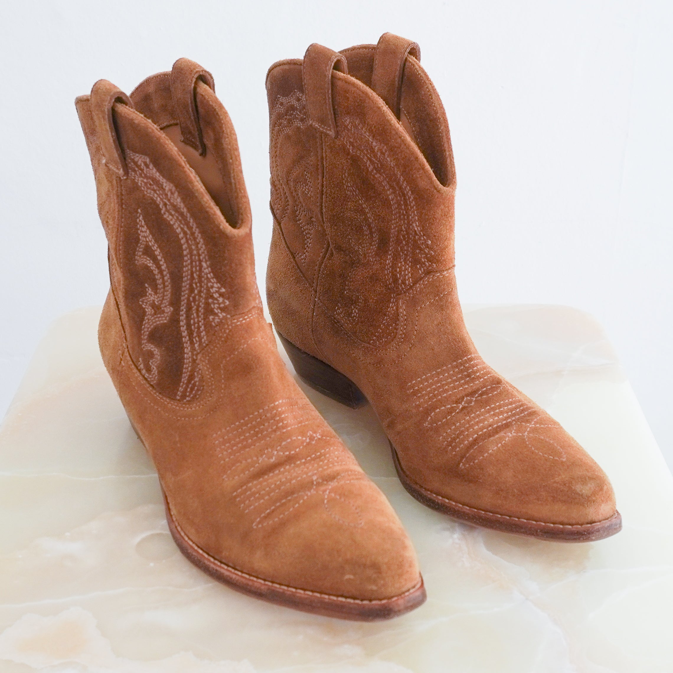 BA&SH Colt Suede Cowboy Ankle Boots in Camel (RRP £375) | Authentic Preloved