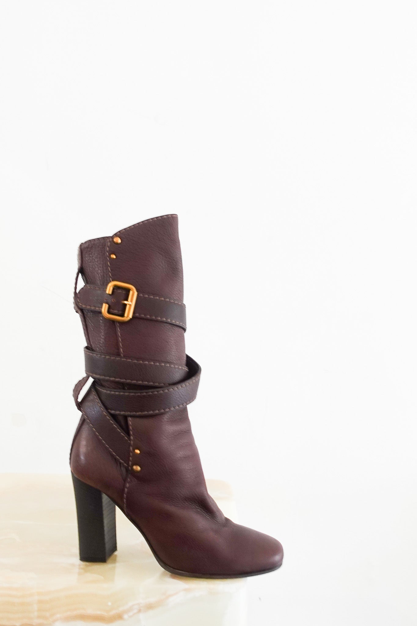 Burgundy strap boots RRP £425