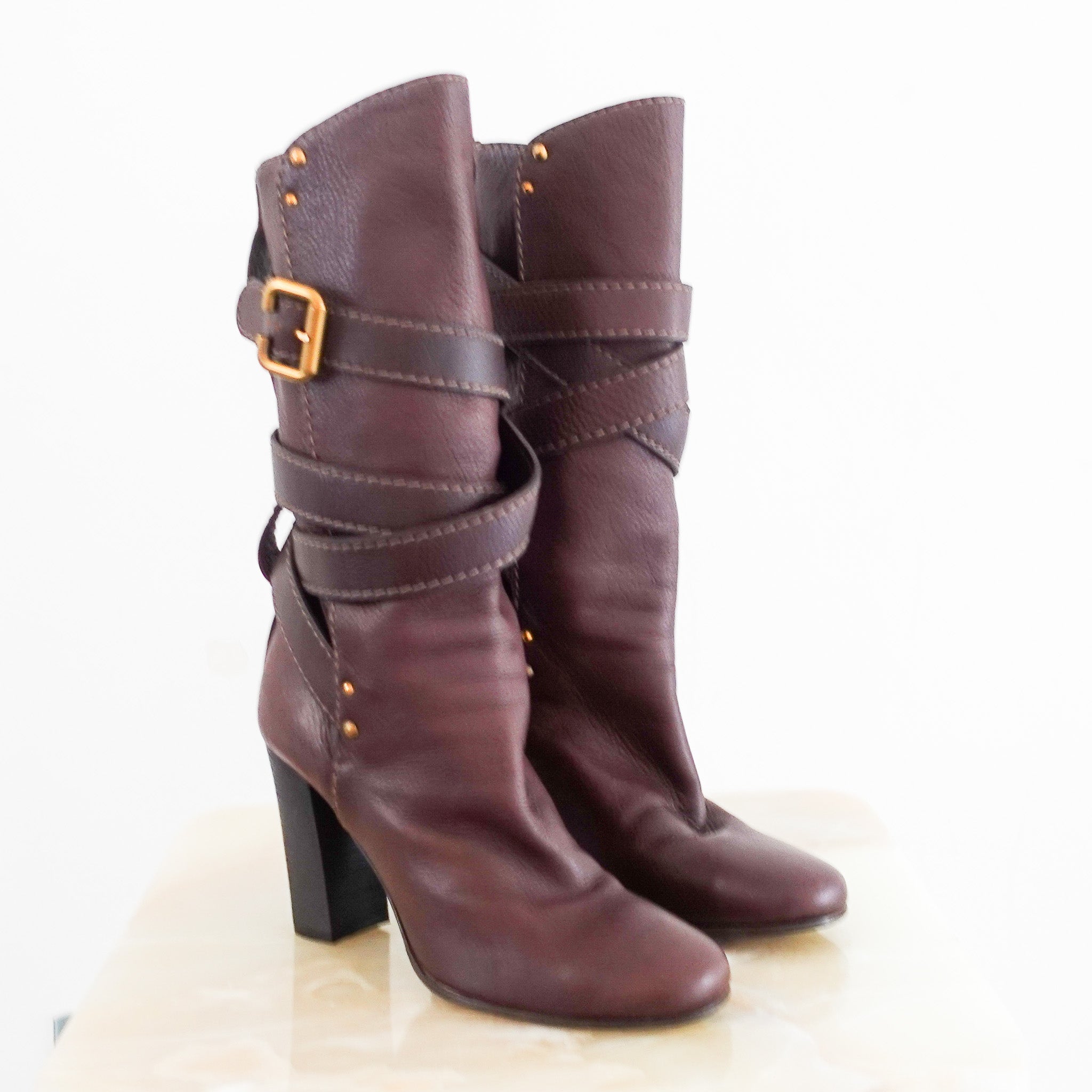 Burgundy strap boots RRP £425